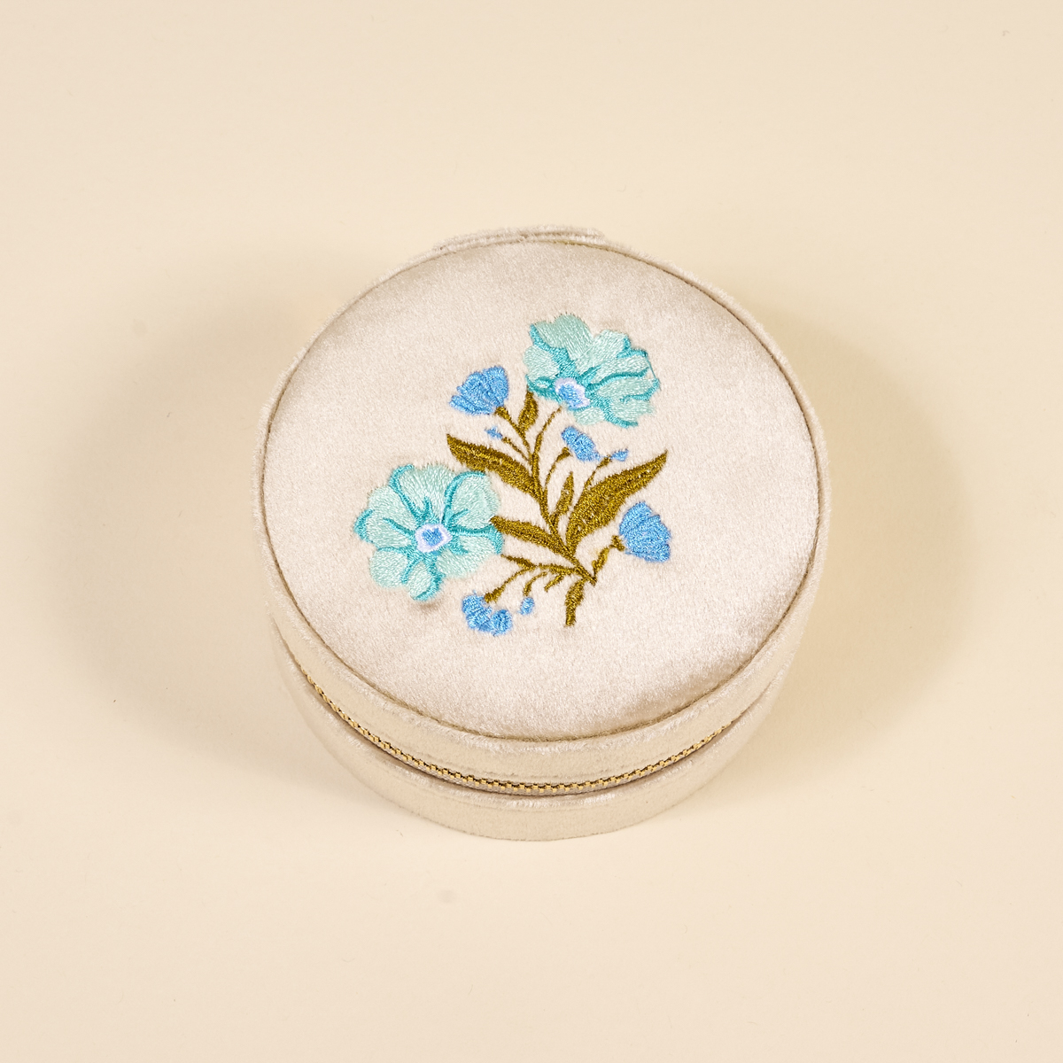Picture of Round Velvet Jewelry Case-Poppin' Petals Aqua