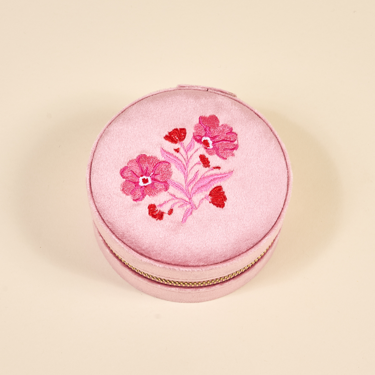 Picture of Round Velvet Jewelry Case-Poppin' Petals Hot Pink