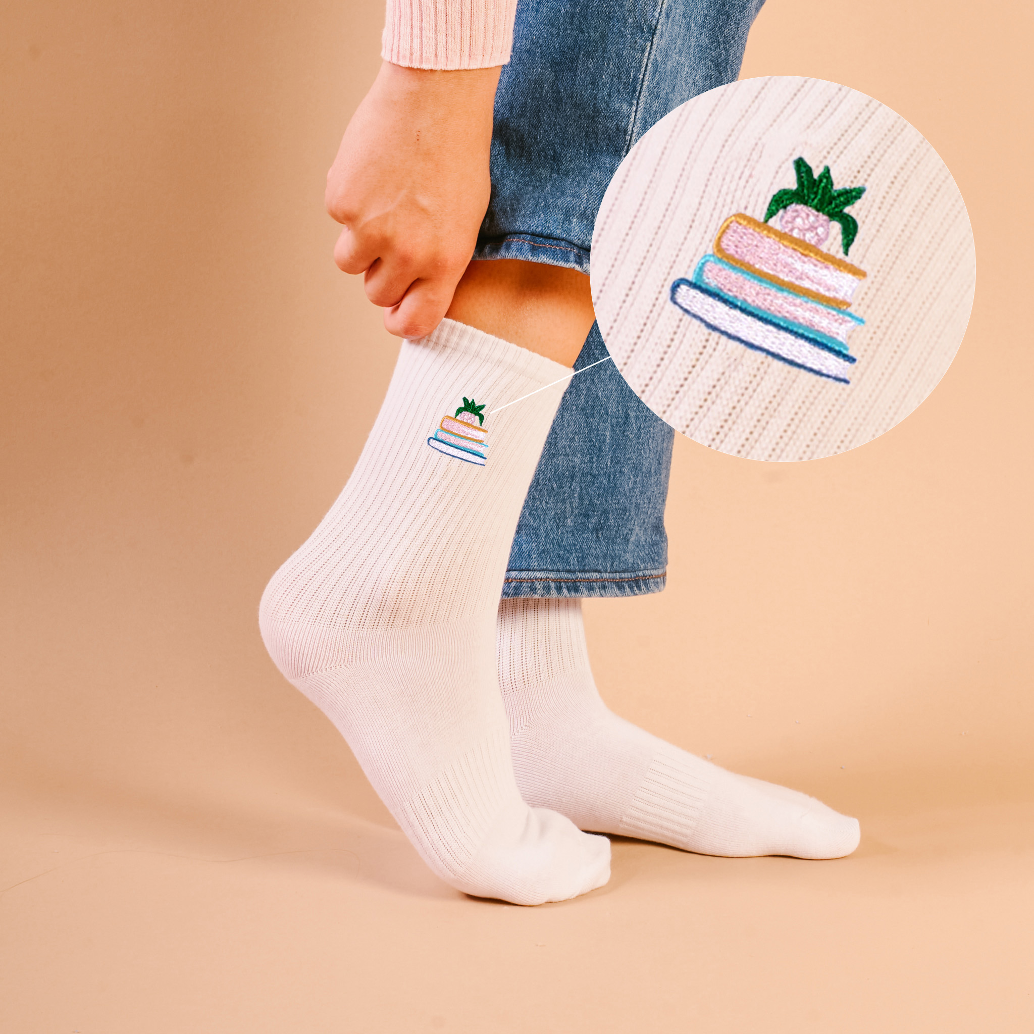 Picture of Embroidered Crew Socks-Book Nook