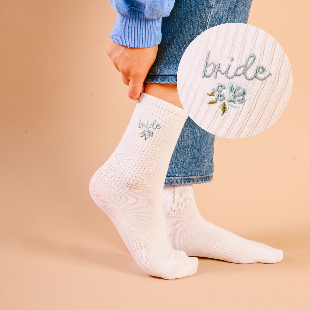 Picture of Embroidered Crew Socks-Bride