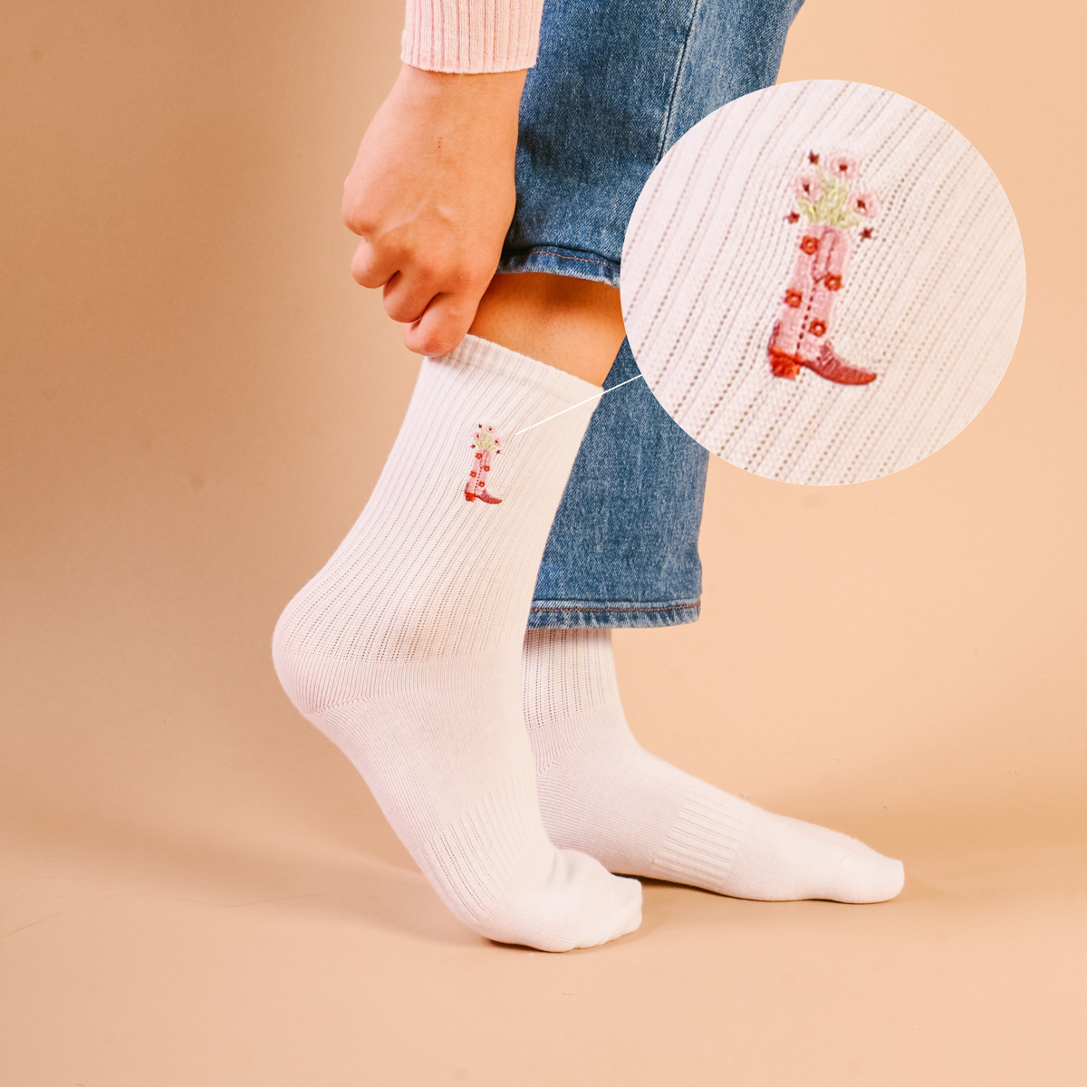 Picture of Embroidered Crew Socks-Cowgirl Boot