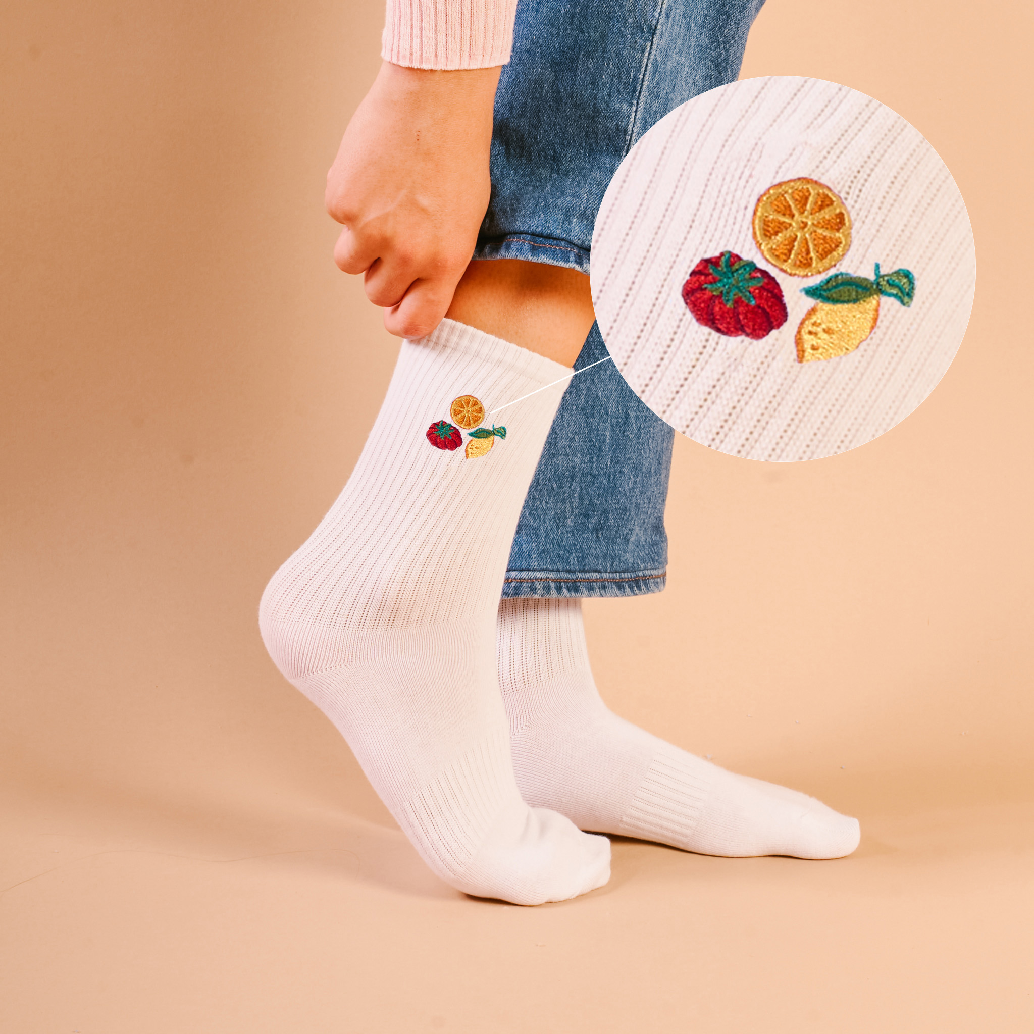 Picture of Embroidered Crew Socks-Fruit Market