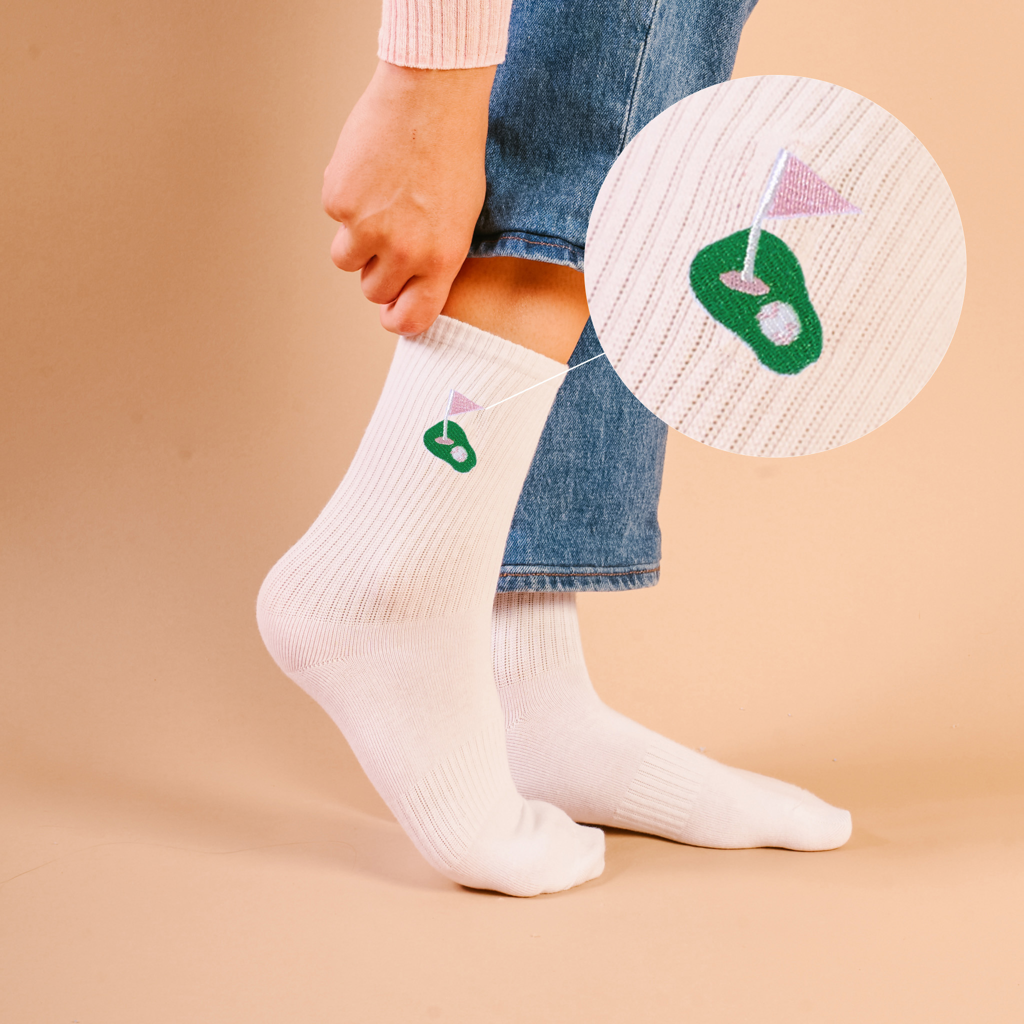 Picture of Embroidered Crew Socks-Golf