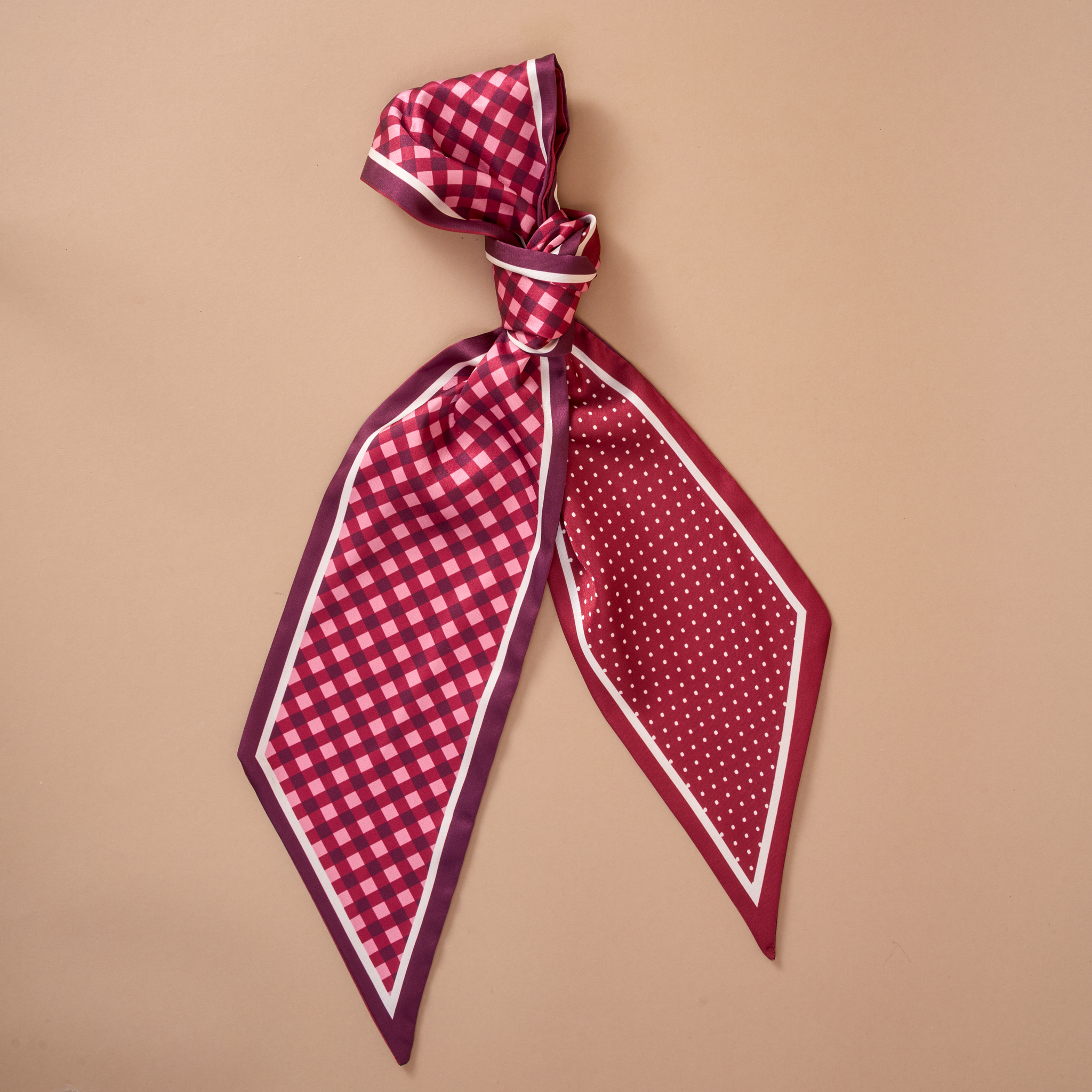 Picture of Twirl & Tie Scarf Accessory-Gingham Burgundy