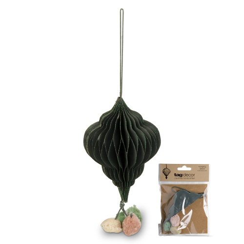 Picture of POM POM HONEY COMB ORNAMENT GREEN MULTI