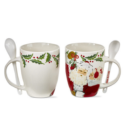 Picture of MISTLETOE VINTAGE SANTA MUG + SPOON