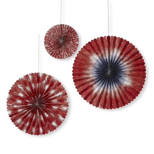 Picture of FESTIVE RED PAPER FAN DECOR S/3