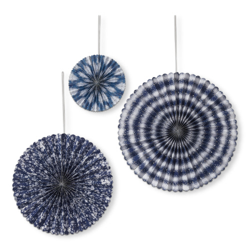 Picture of FESTIVE BLUE PAPER FAN DECOR S/3