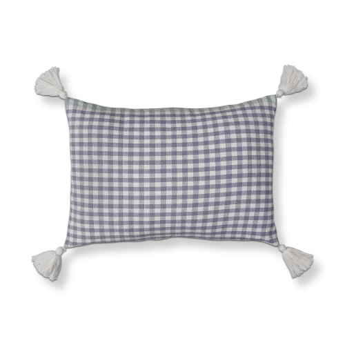 Picture of GINGHAM WOVEN LUMBAR PILLOW BLUE