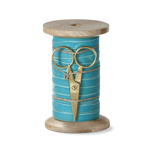 Picture of VELVET RIBBON W/ SCISSOR SPOOL 5YD AQUA