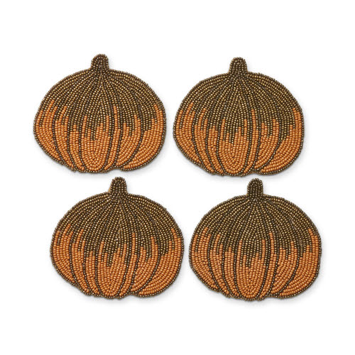 Picture of PUMPKIN BEADED COASTER S/4