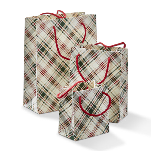 Picture of HOLIDAY PLAID GIFT BAG S/3
