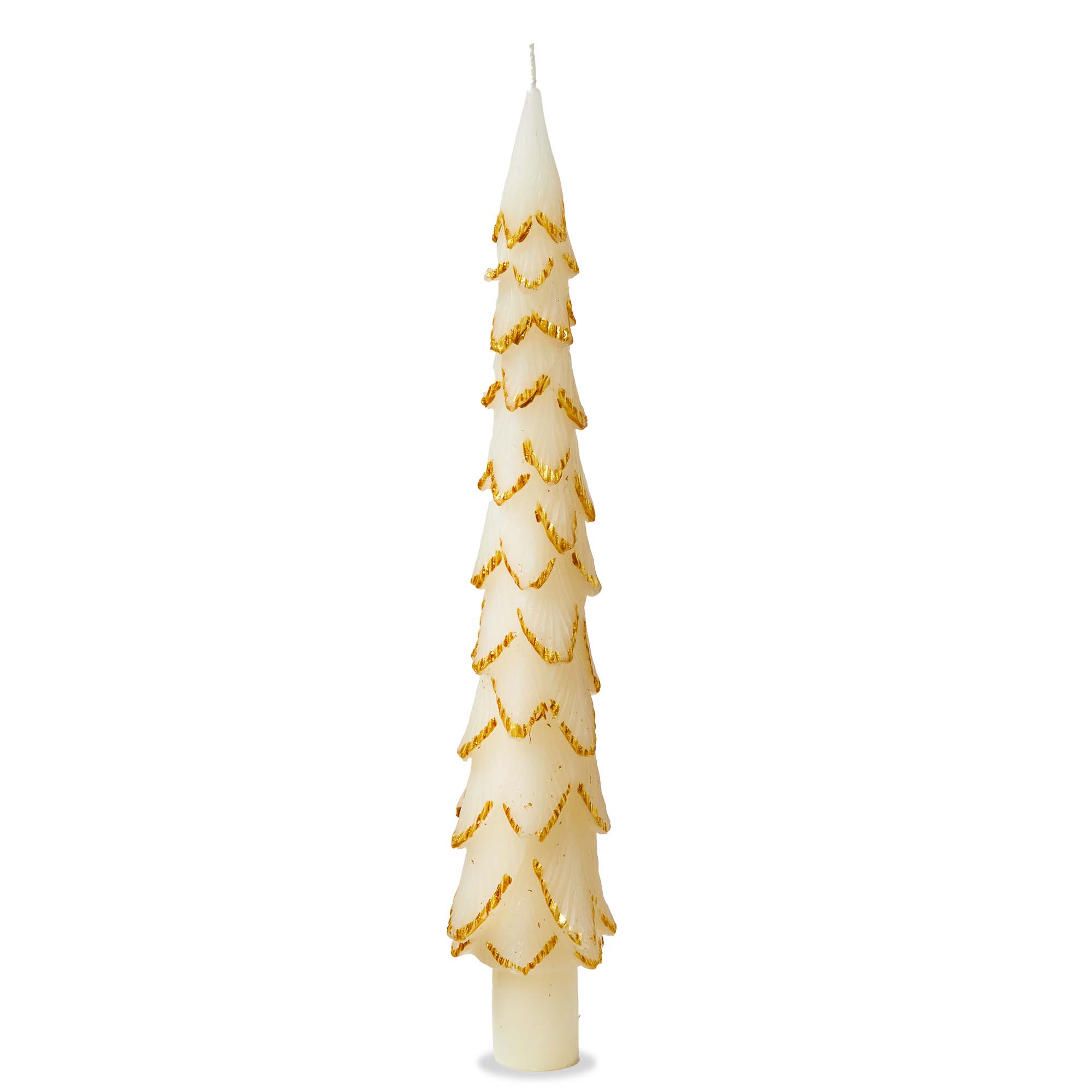Picture of GILDED PINE TREE TAPER CANDLE S/2 IVORY