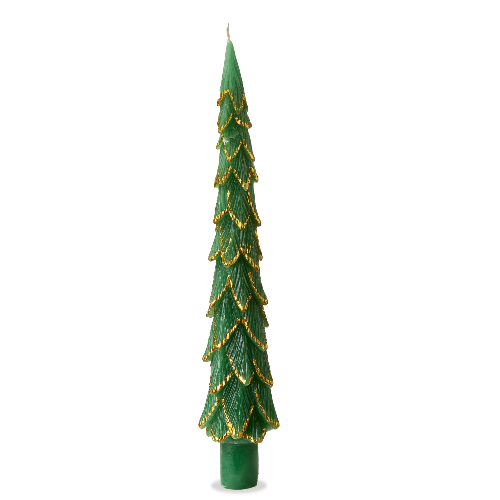 Picture of GILDED PINE TREE TAPER CANDLE S/2 GREEN