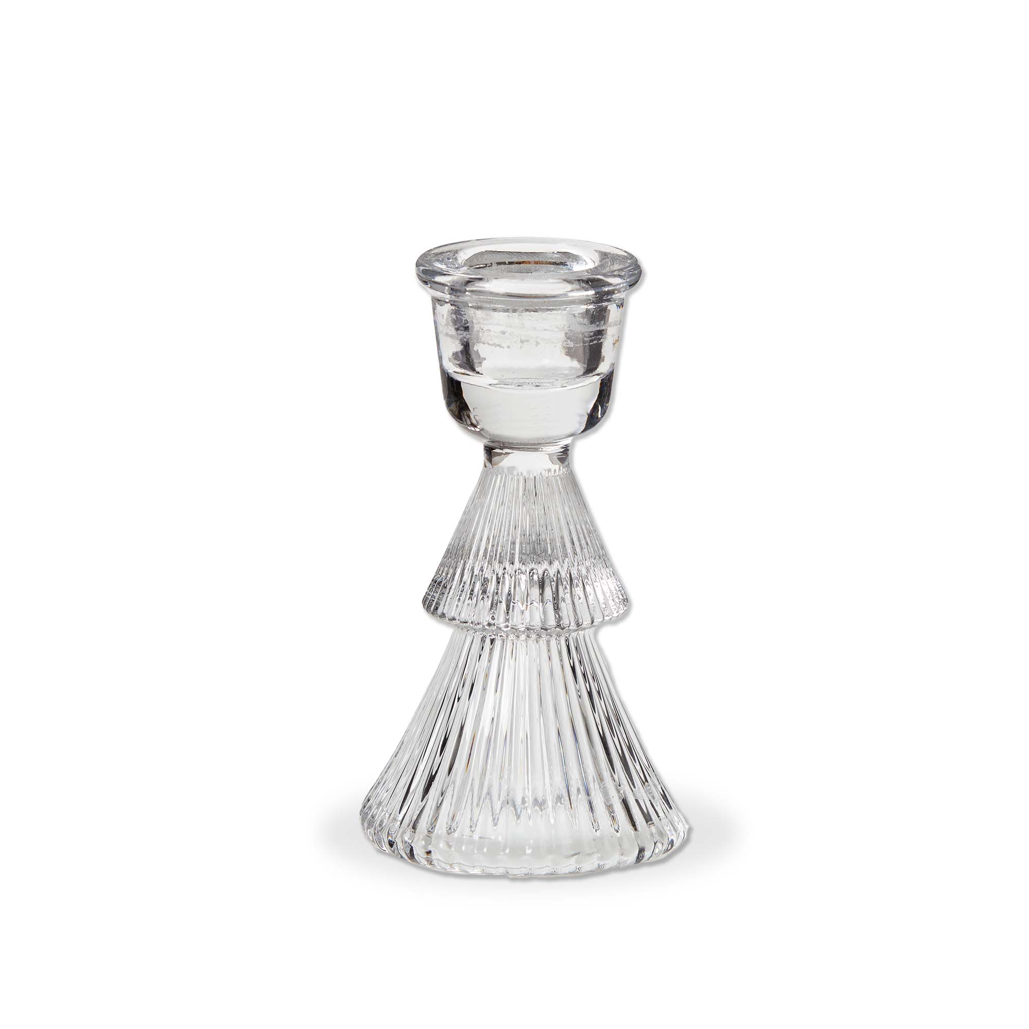 Picture of GLASS RIBBED TREE TAPER HOLDER SM CLEAR