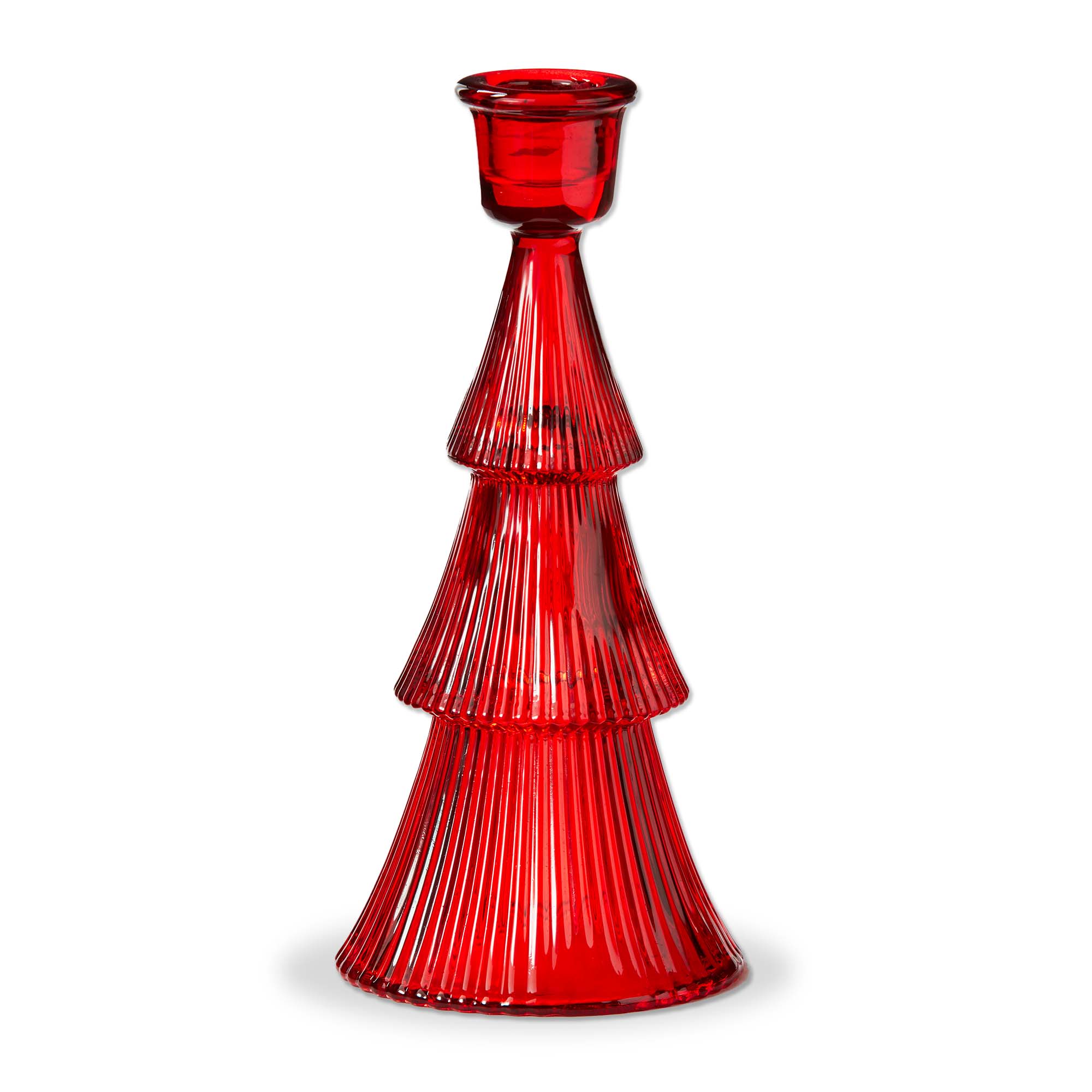 Picture of GLASS RIBBED TREE TAPER HOLDER LG RED