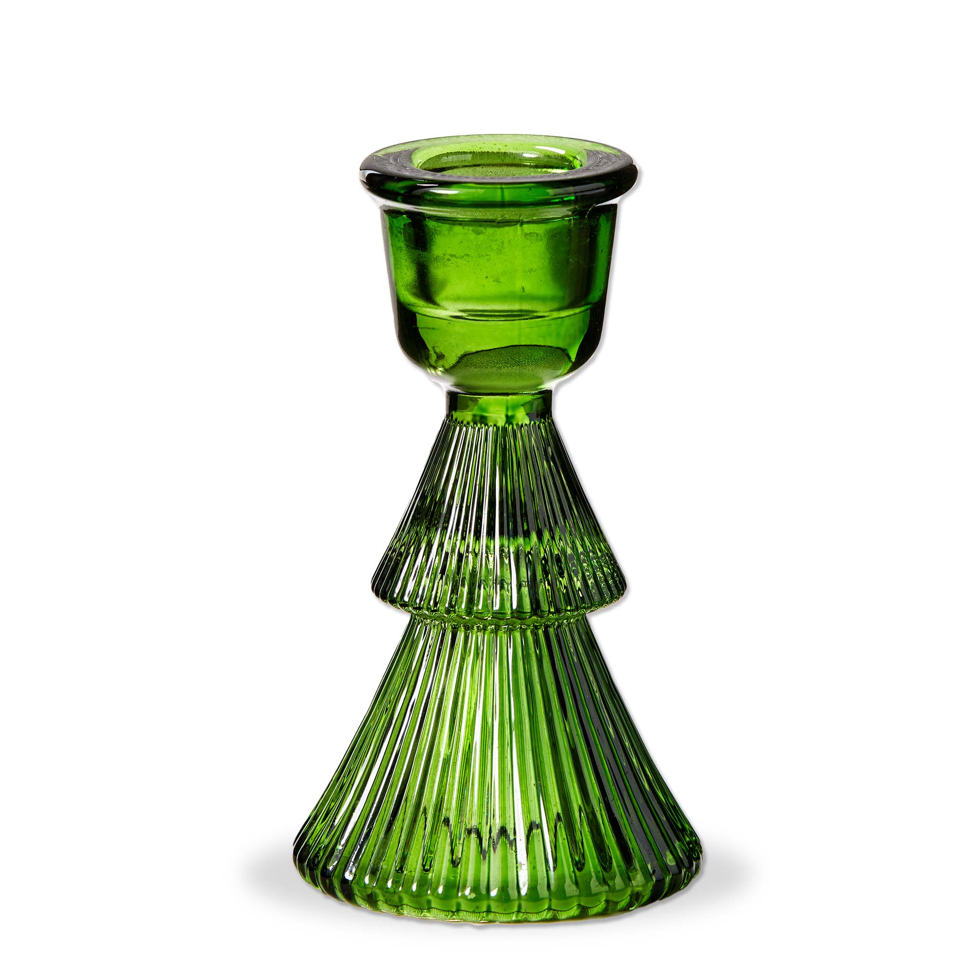 Picture of GLASS RIBBED TREE TAPER HOLDER SM GREEN