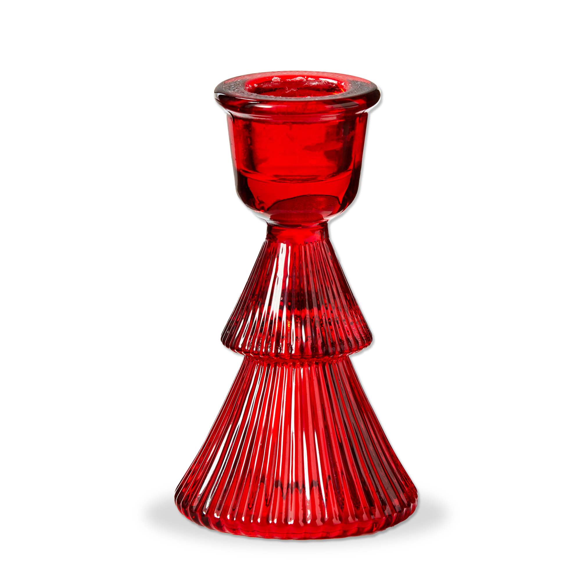Picture of GLASS RIBBED TREE TAPER HOLDER SM RED