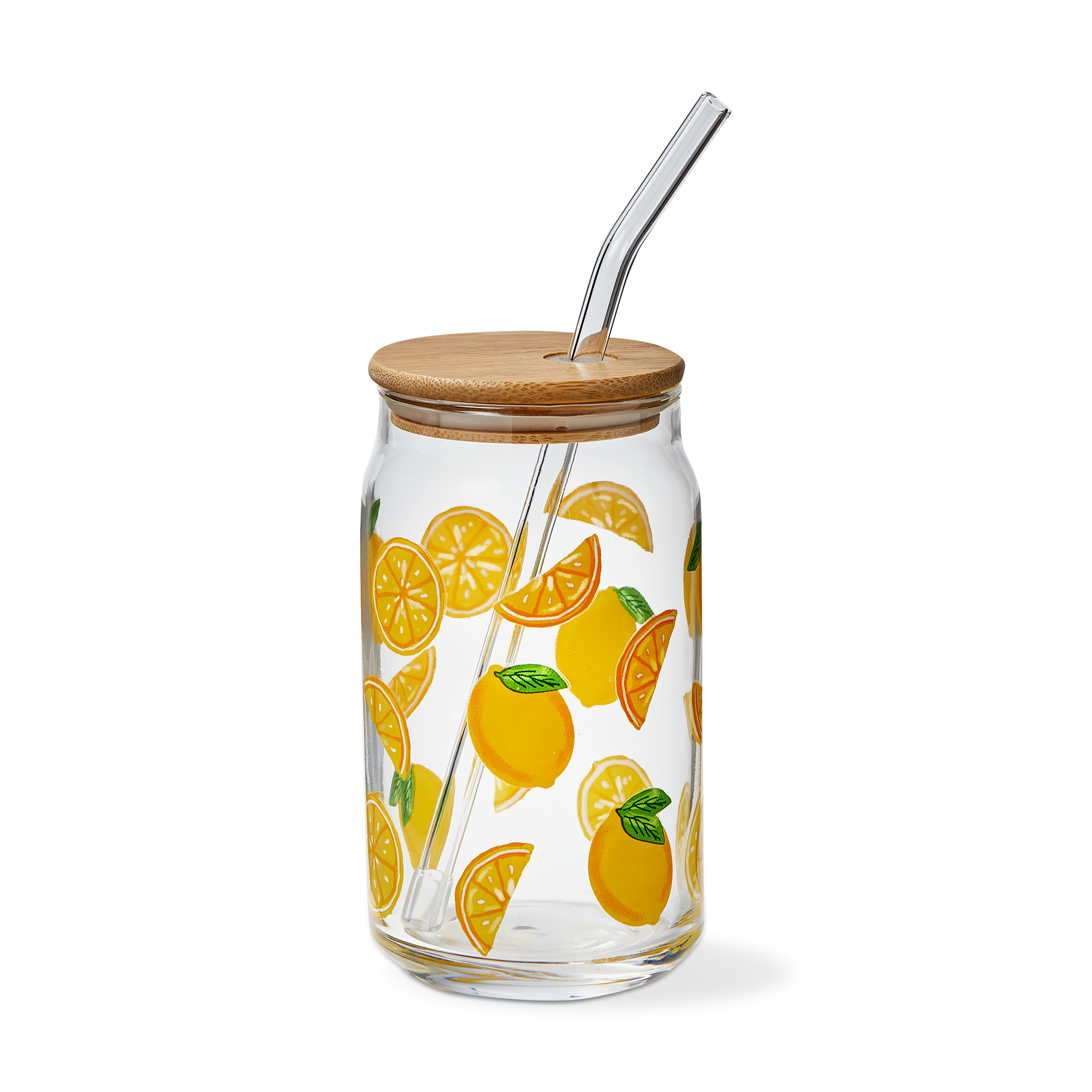 Picture of LEMON LIDDED GLASS TUMBLER W STRAW