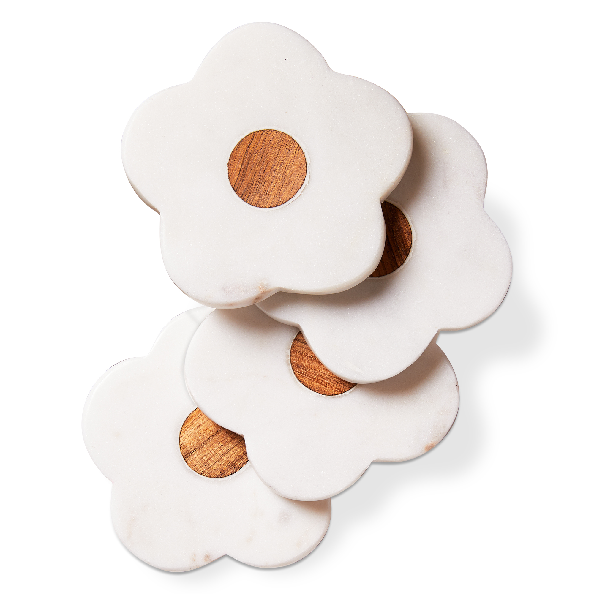 Picture of MARBLE & WOOD FLOWER COASTER S/4