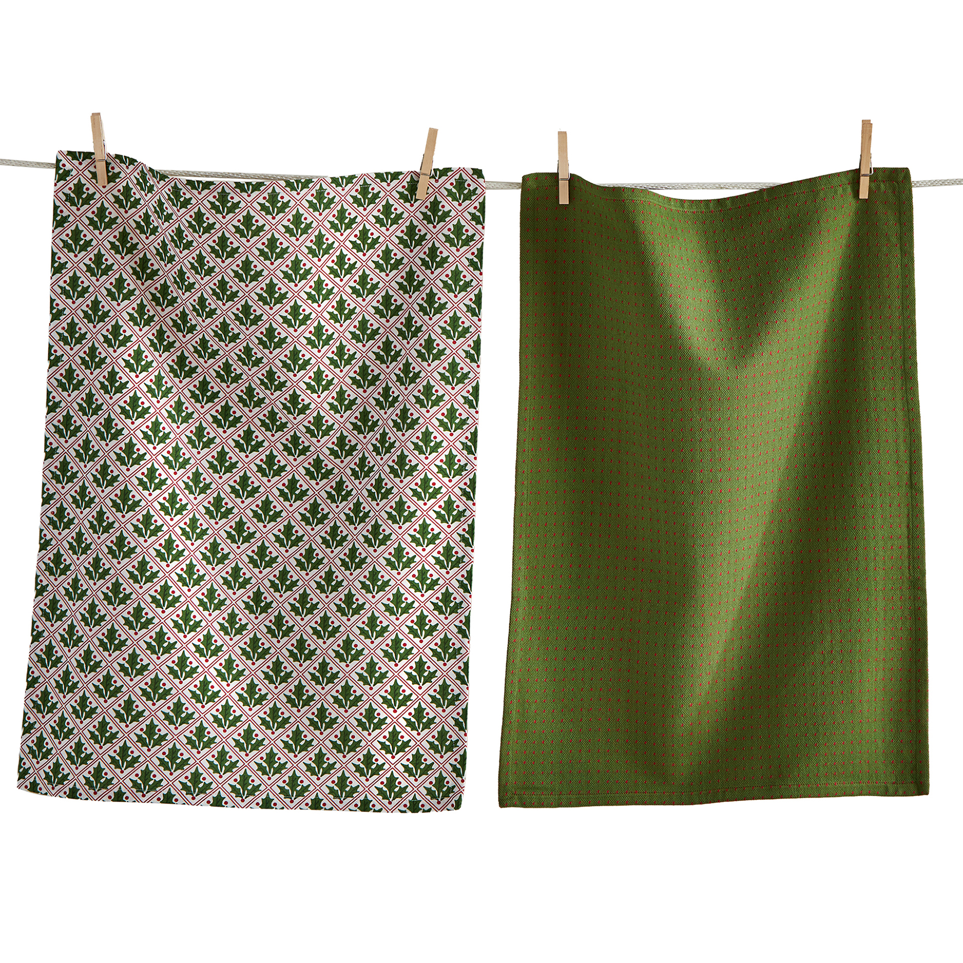 Picture of CHRISTMAS HOLLY AND DOTS DISHTOWEL S/2