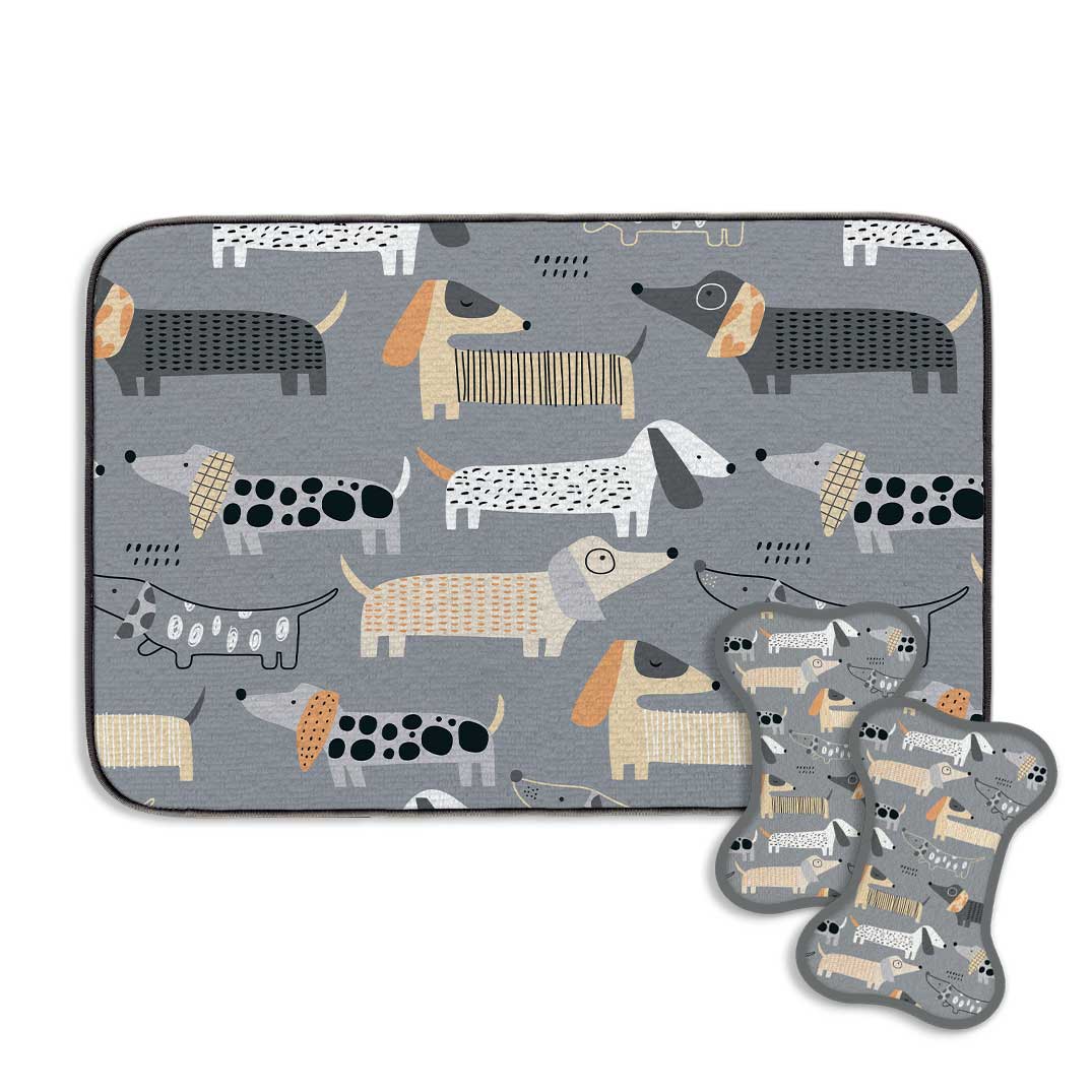 Picture of Pet Dachshunds Bowl Mat & Scrubbie Set
