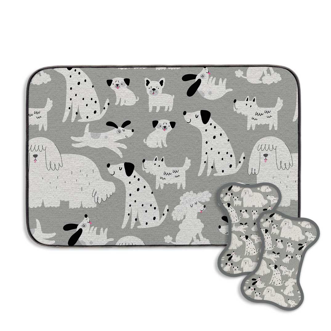 Picture of Pet Gray & Black Dogs Bowl Mat & Scrubbie Set