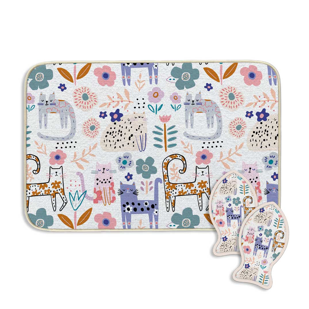 Picture of Pet Floral Cat Bowl Mat & Scrubbie Set