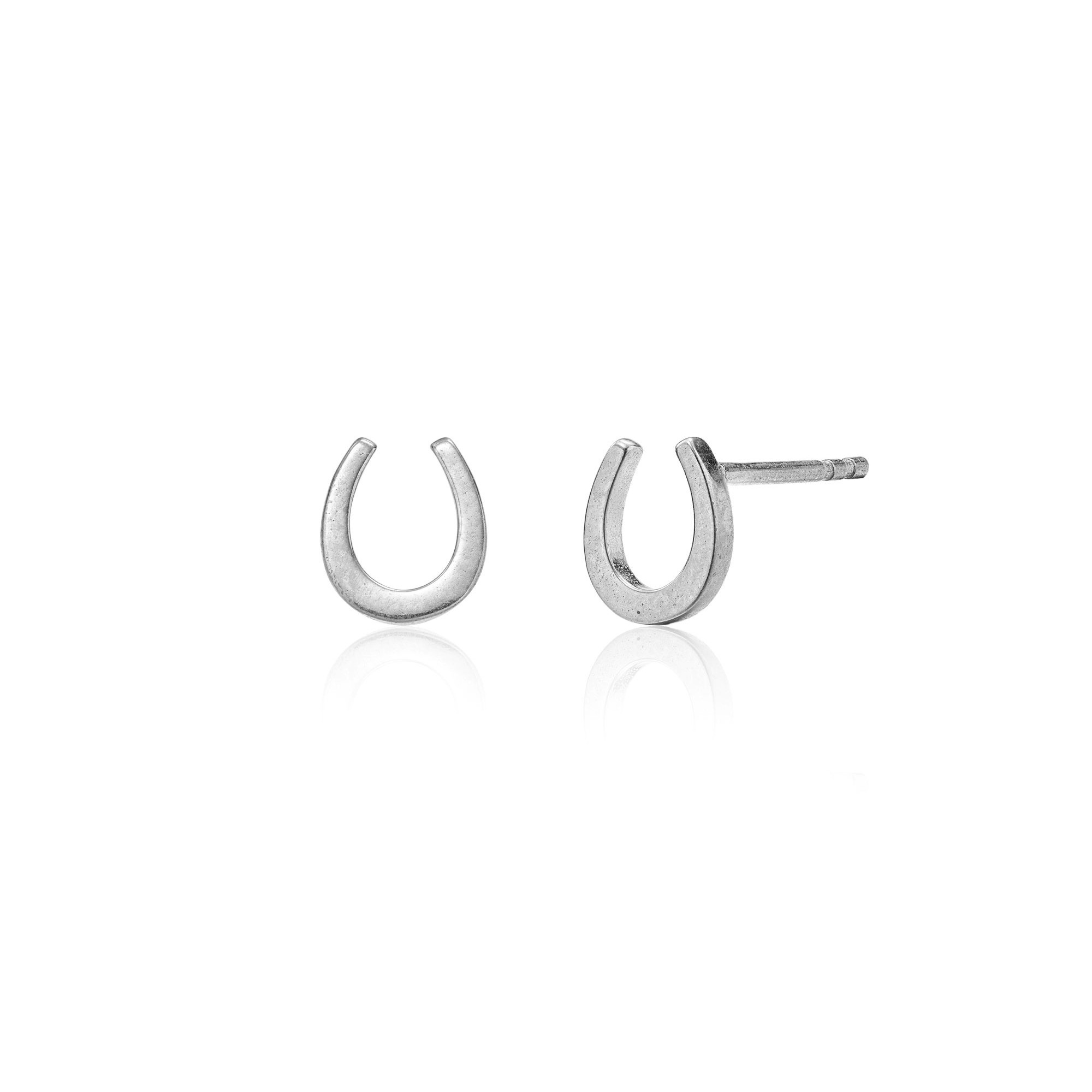 Picture of silver horse shoe dainty charm stud earrings