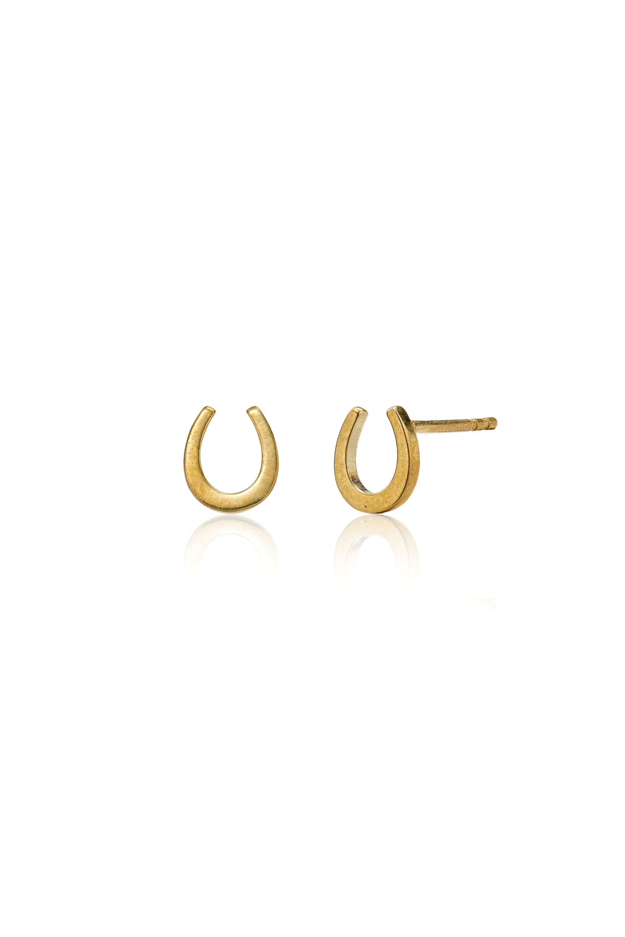 Picture of gold horse shoe dainty charm stud earrings