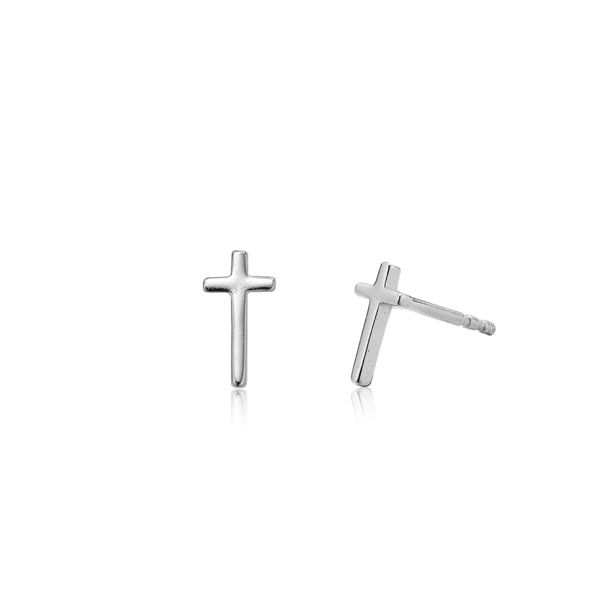 Picture of silver cross dainty charm stud earrings