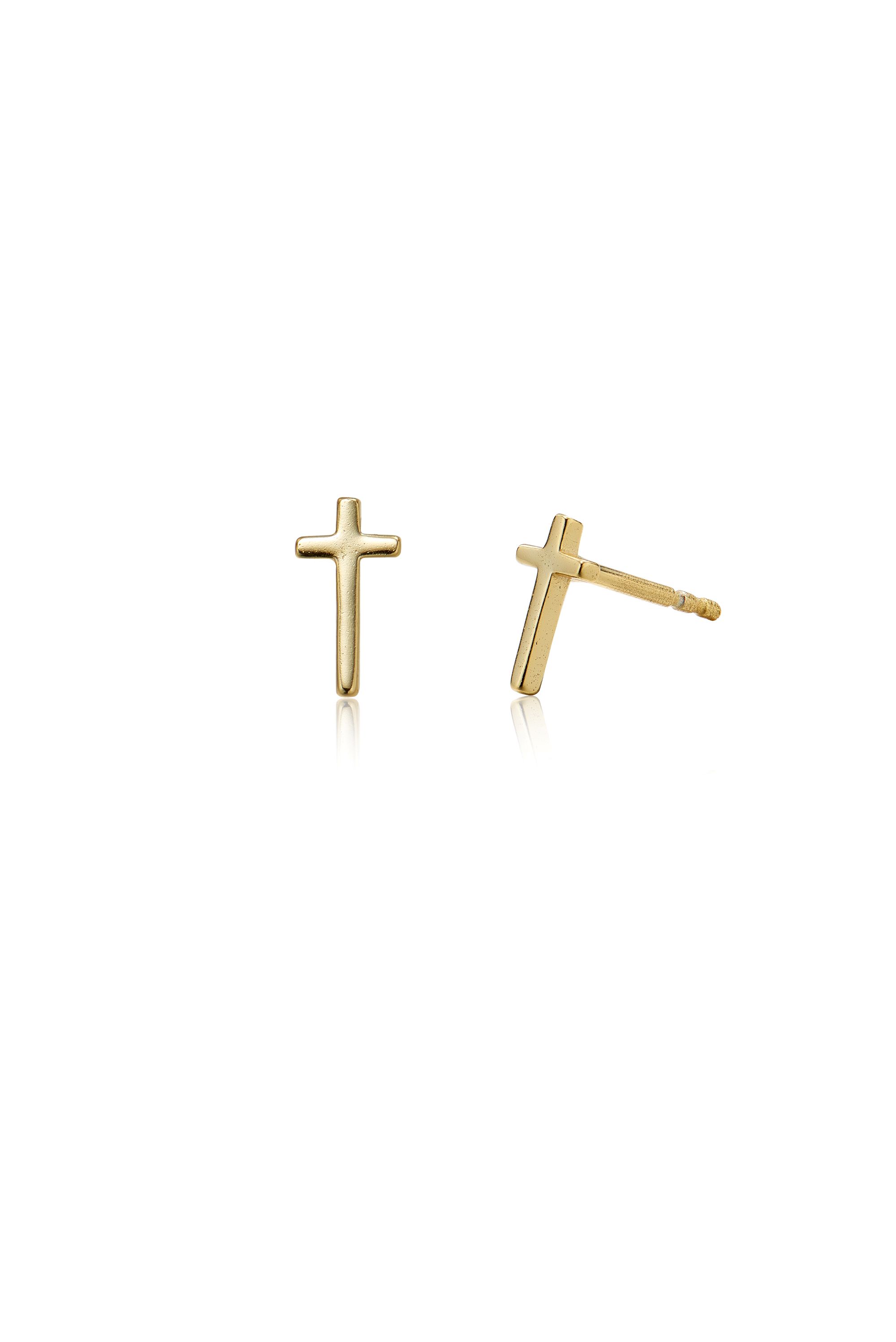 Picture of gold cross dainty charm stud earrings