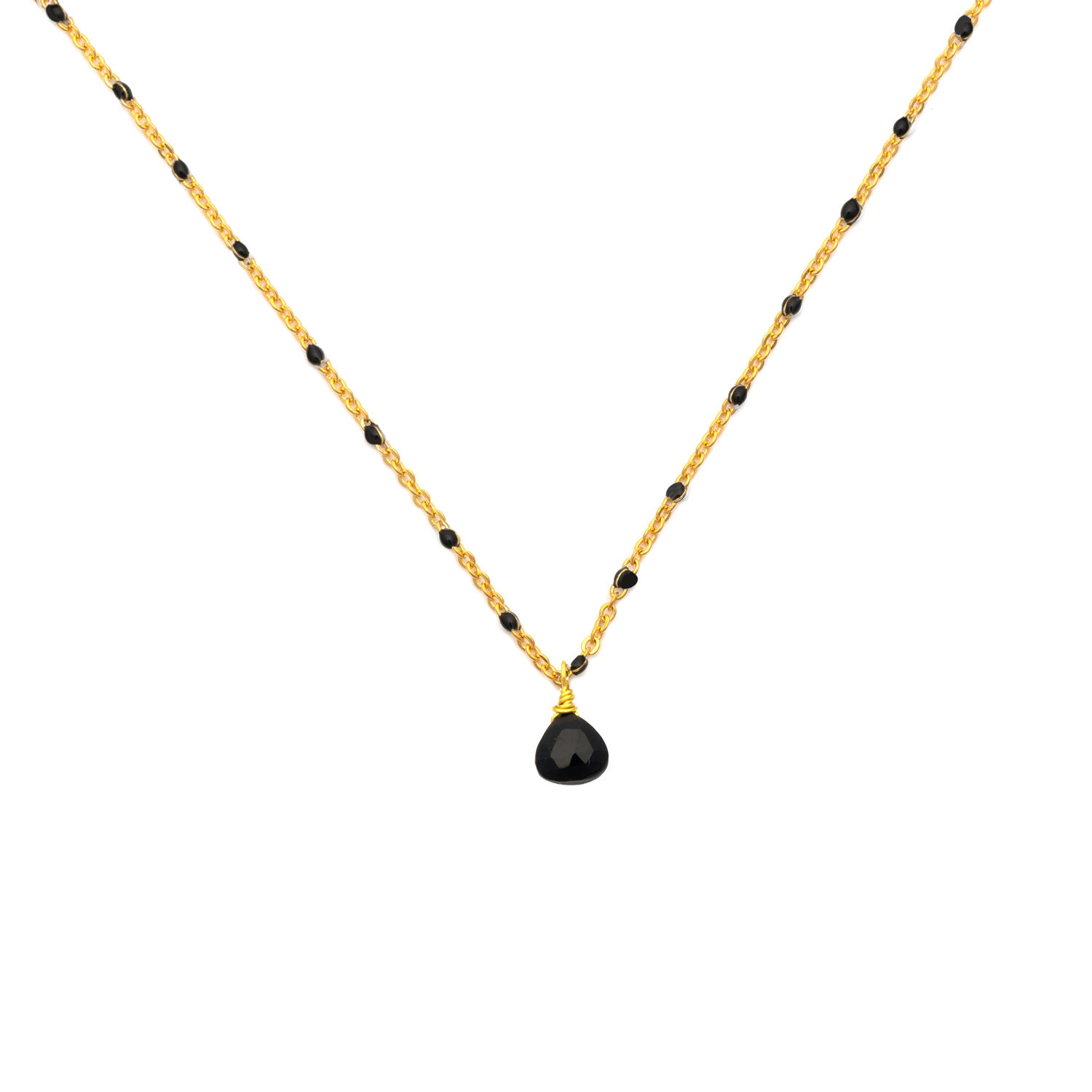 Picture of gold black spinel mini enamel-chain necklace