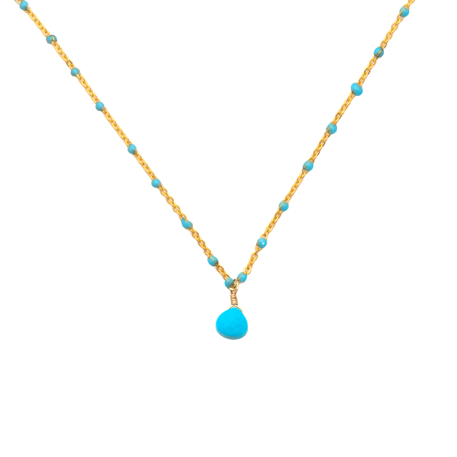 Picture of gold turquoise mini enamel-chain necklace