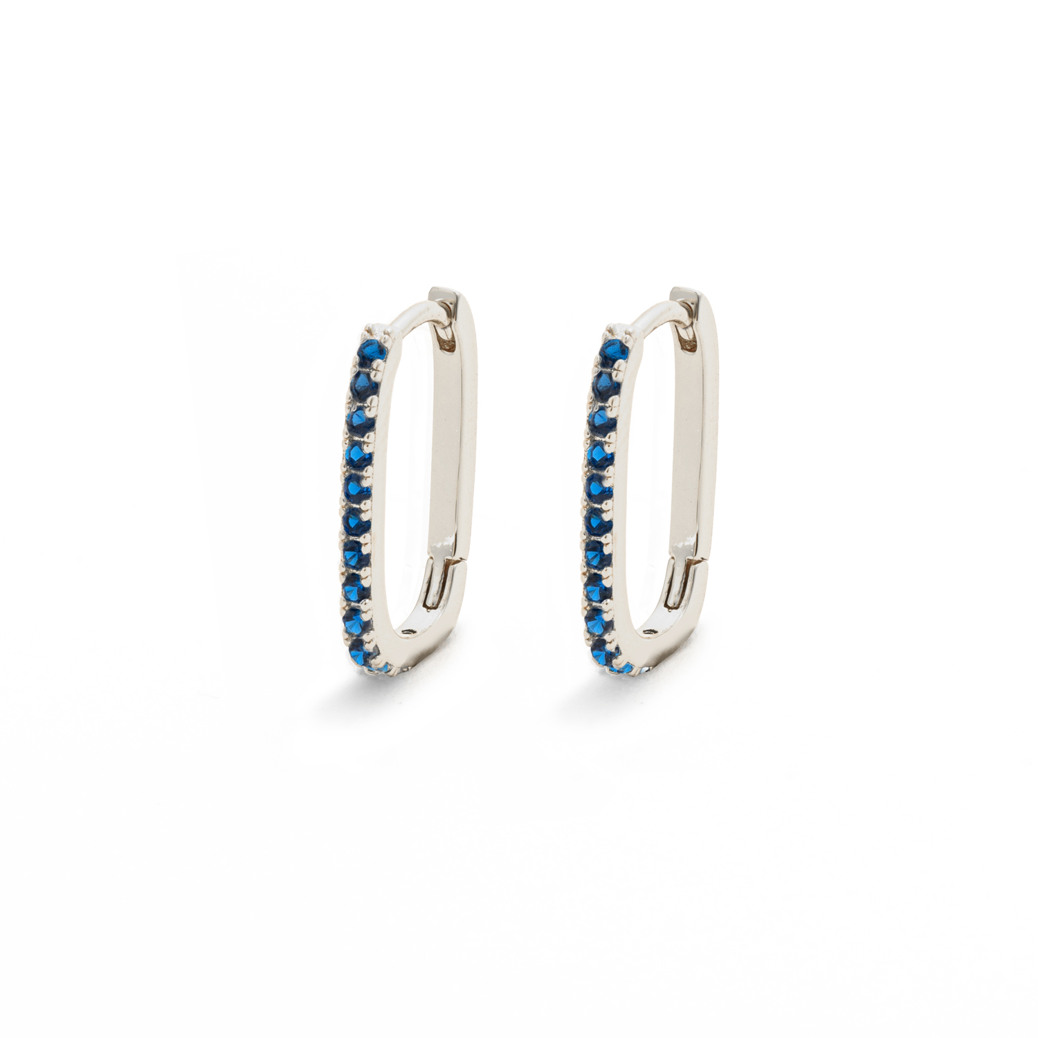 Picture of silver link blue stone huggie earrings