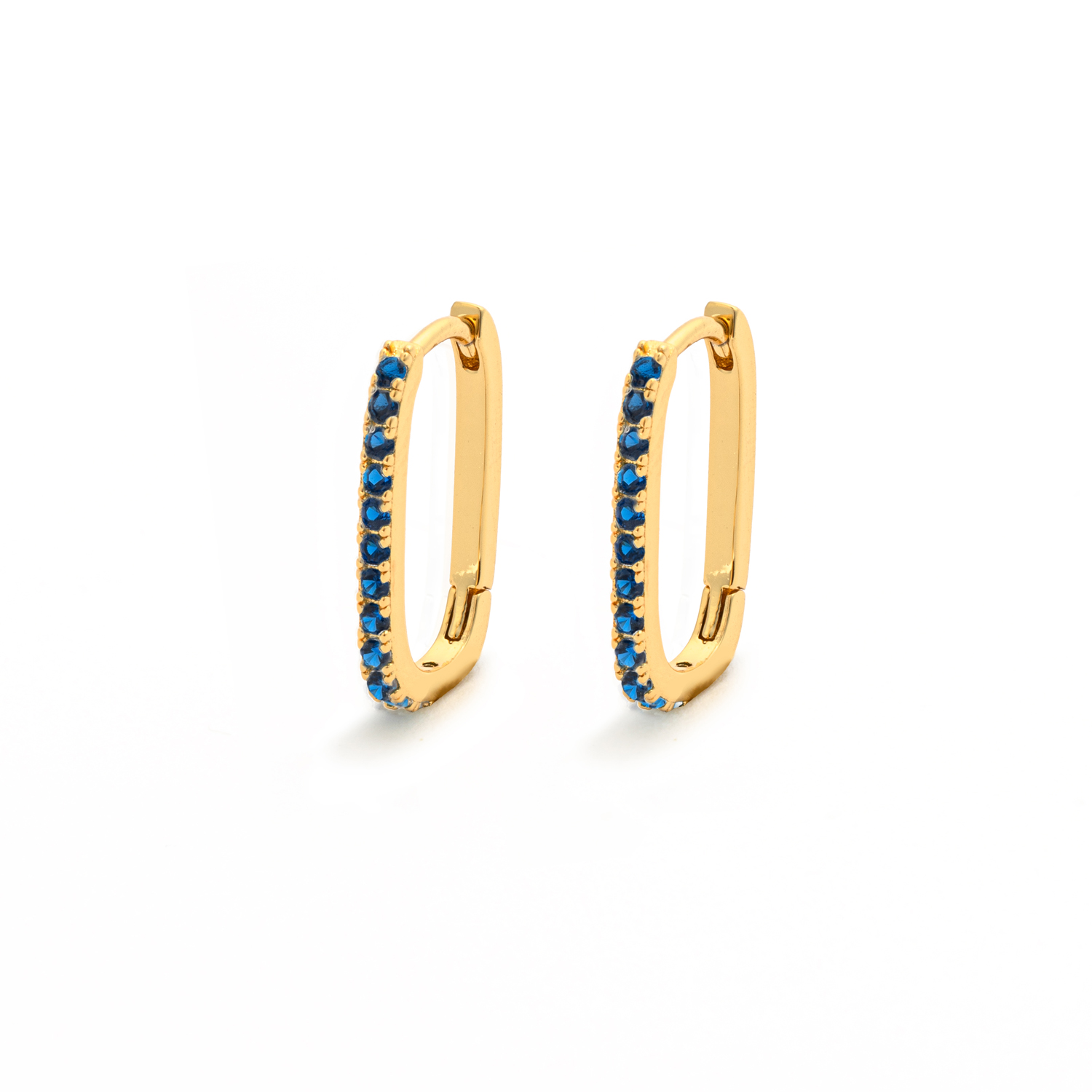 Picture of gold link blue stone huggie earrings