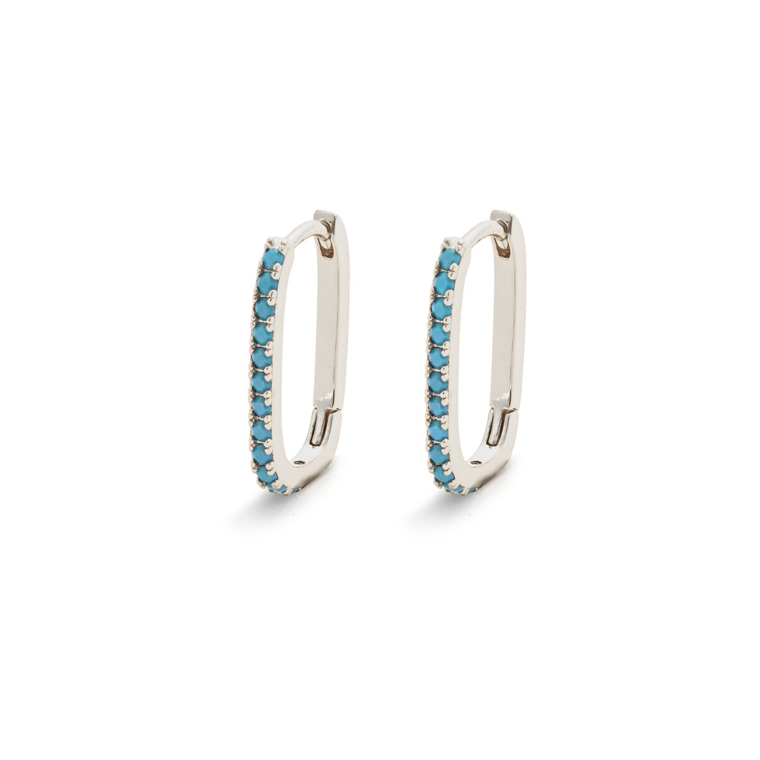 Picture of silver link turquoise stone huggie hoop earring