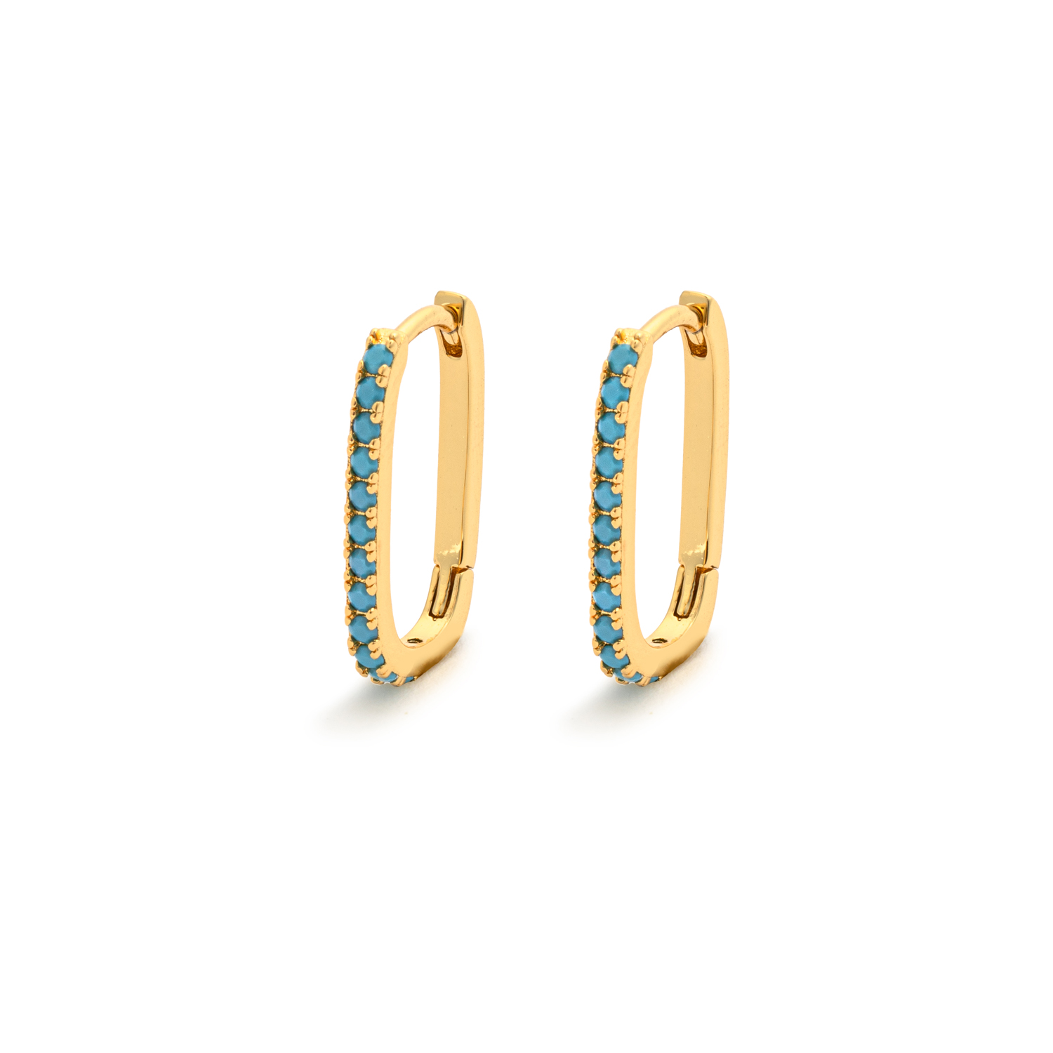Picture of gold link turquoise stone huggie hoop earring