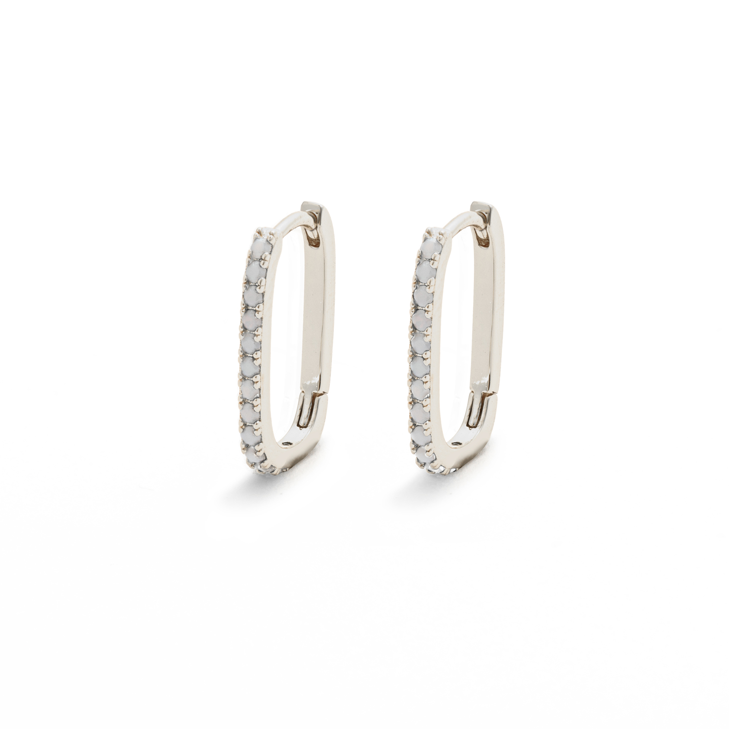 Picture of silver link opal stone huggie hoop earring
