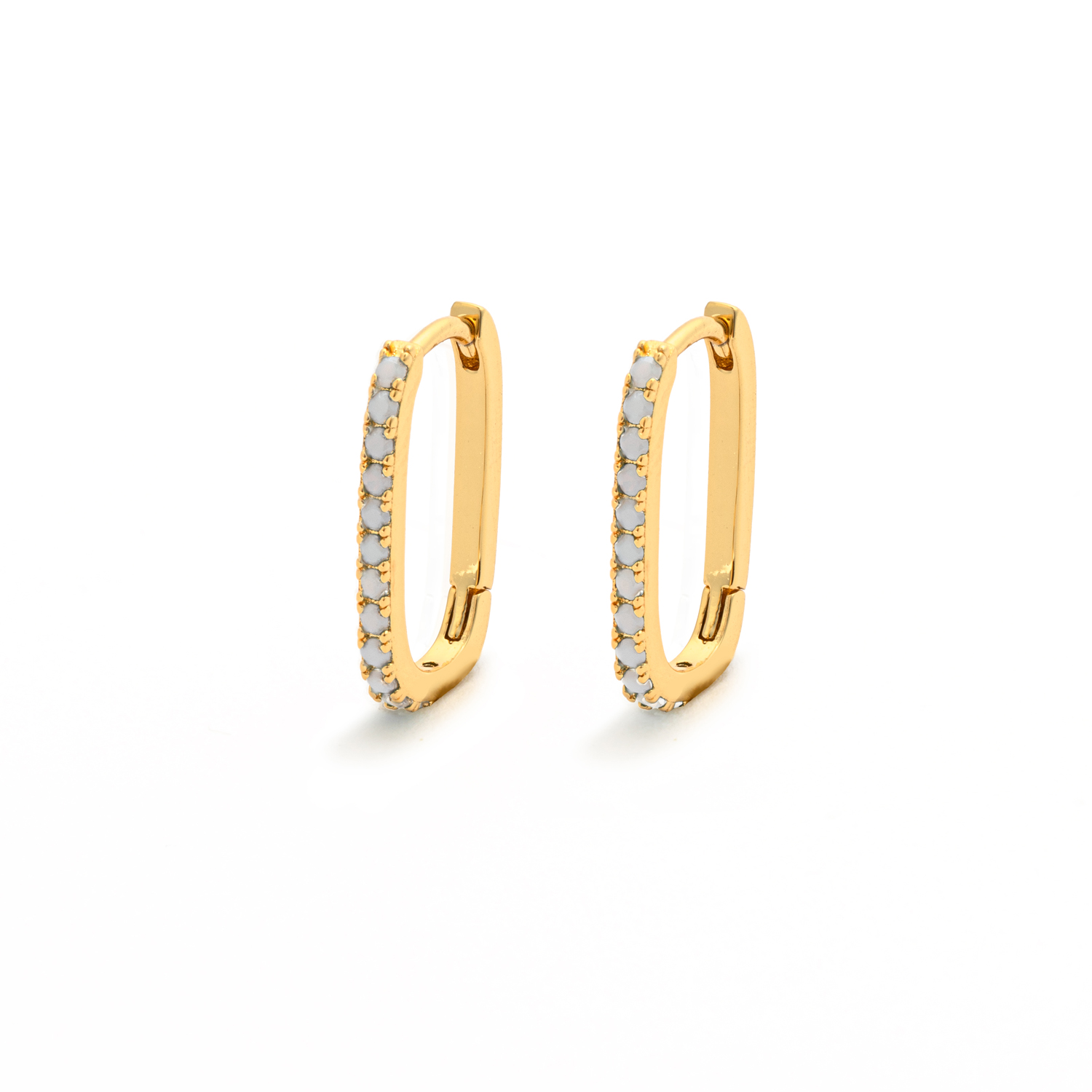Picture of gold link opal stone huggie hoop earring
