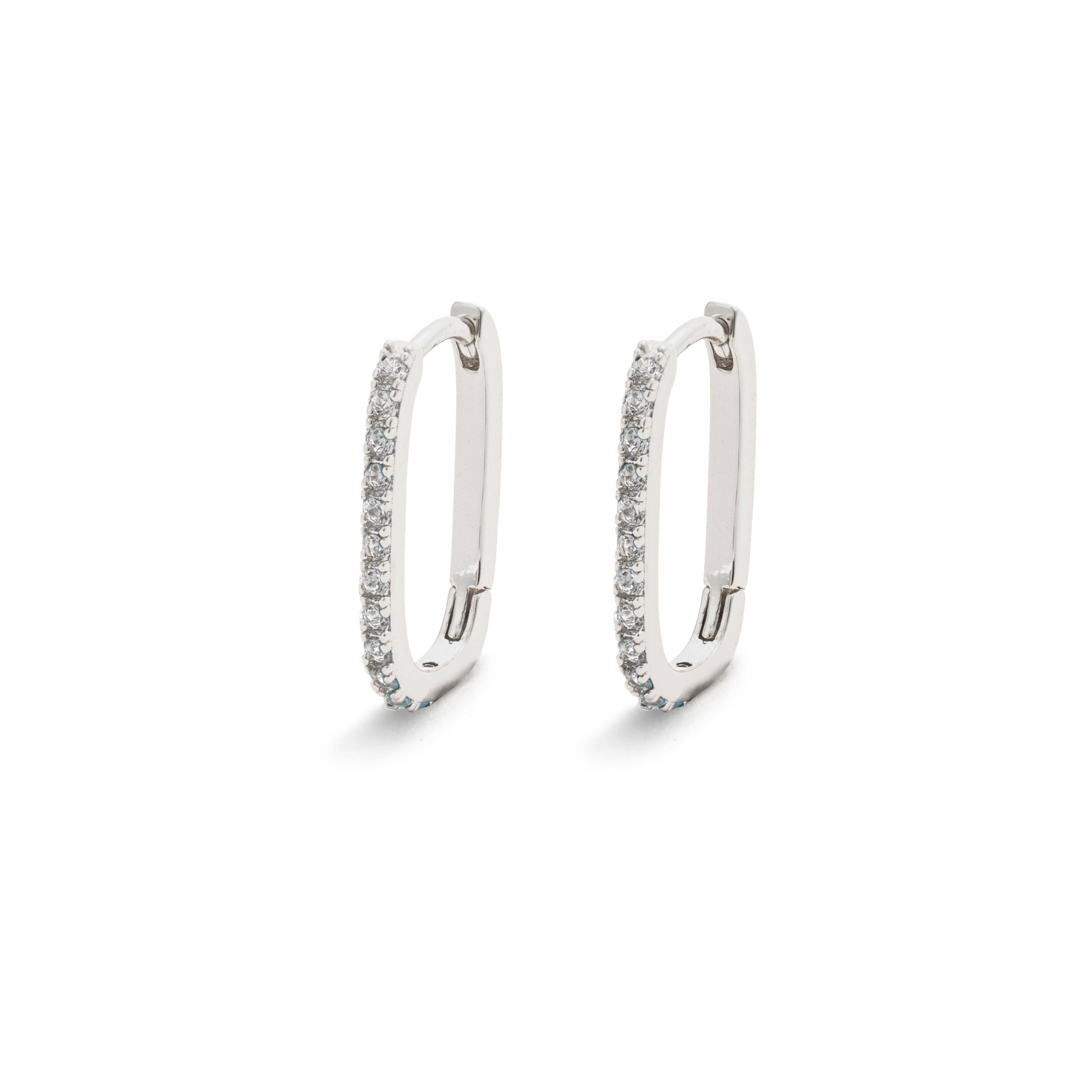 Picture of silver link white stone huggie hoop earring