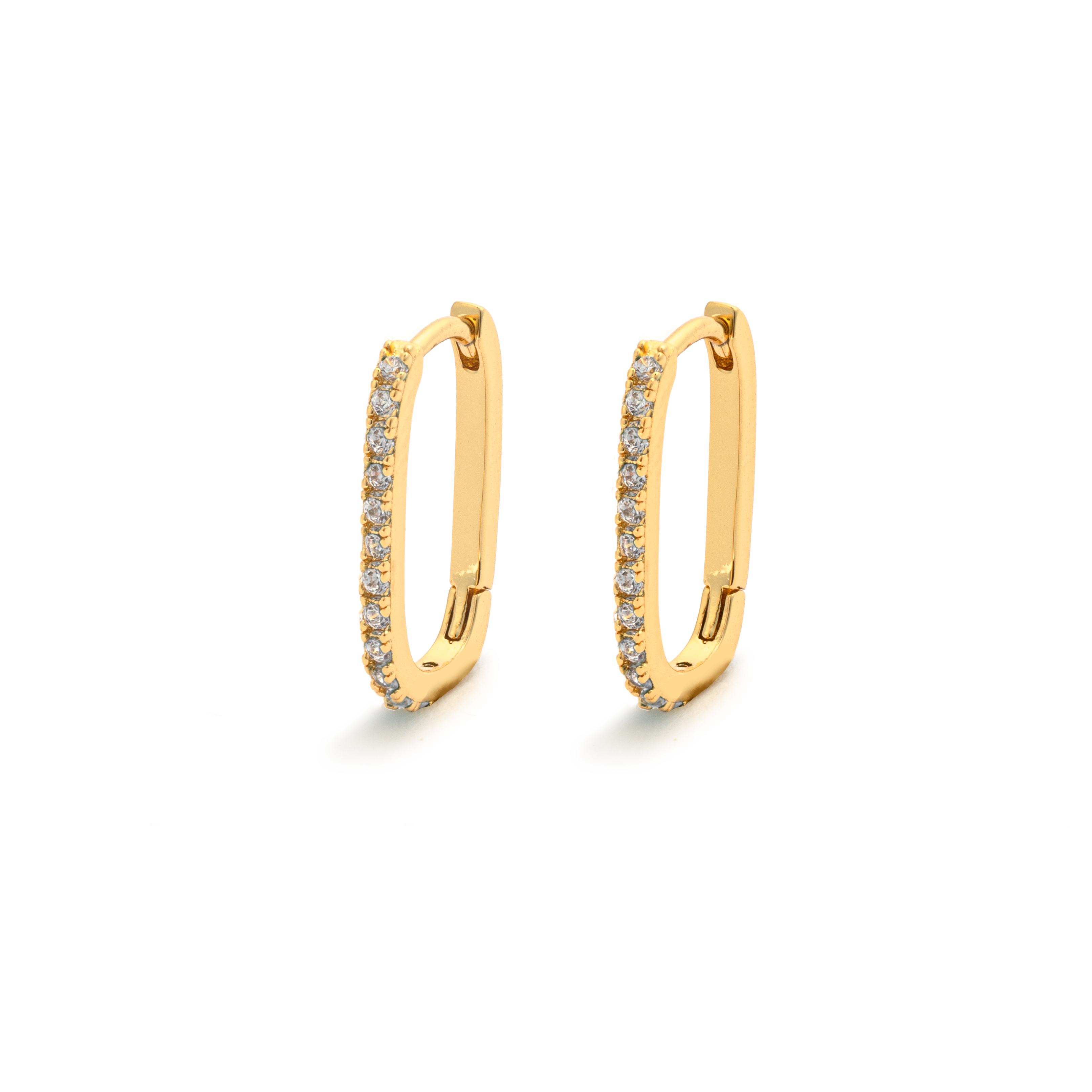 Picture of gold link white stone huggie hoop earring