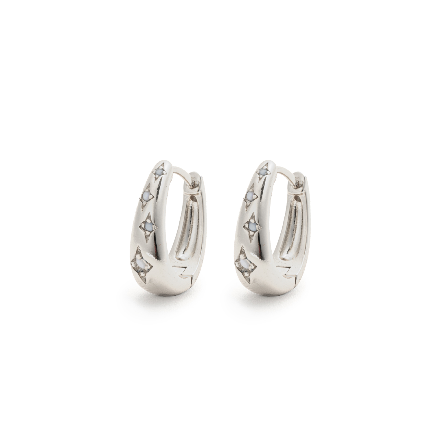 Picture of silver teardrop opal stone huggie earrings