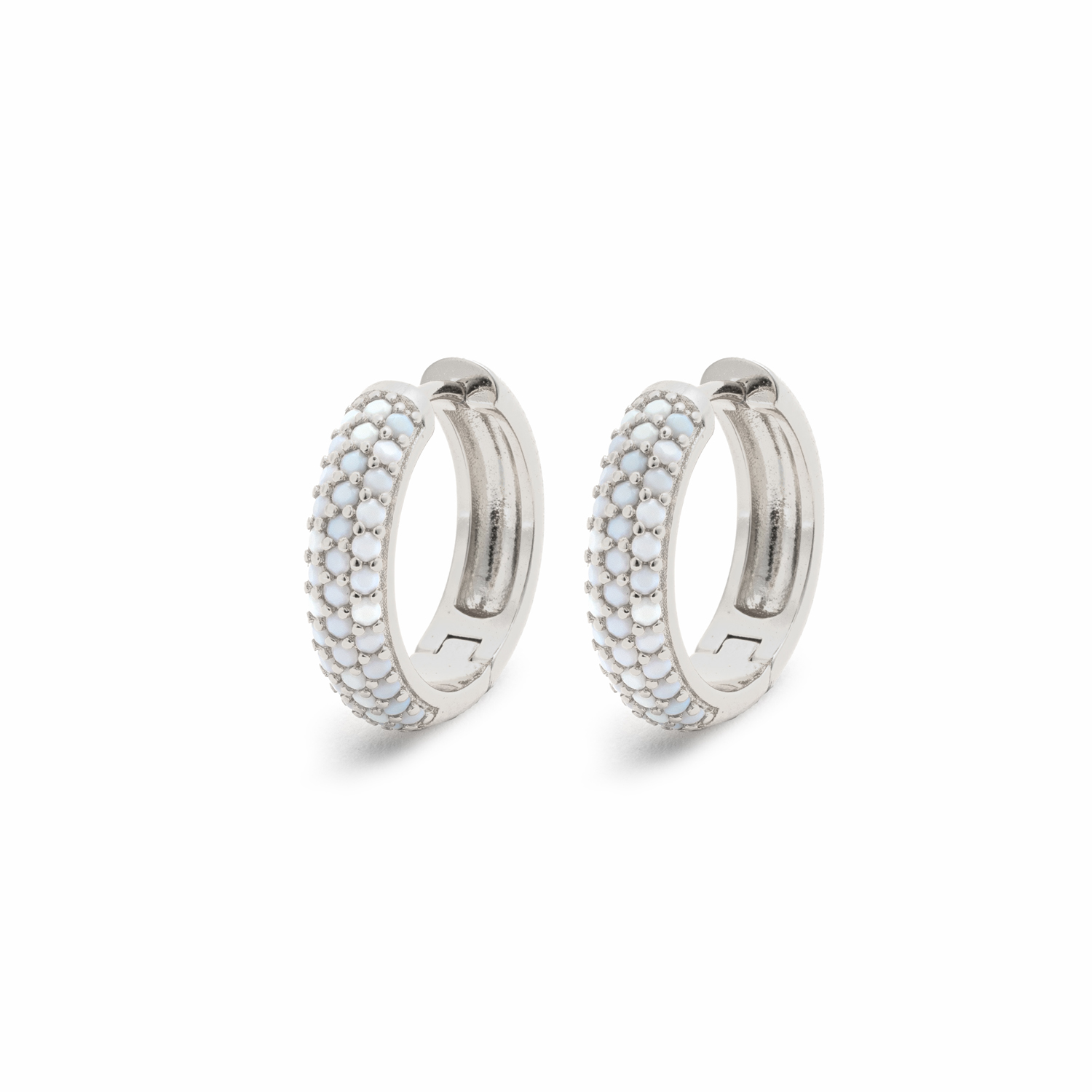 Picture of silver triple-row pave opal stone huggie earrings