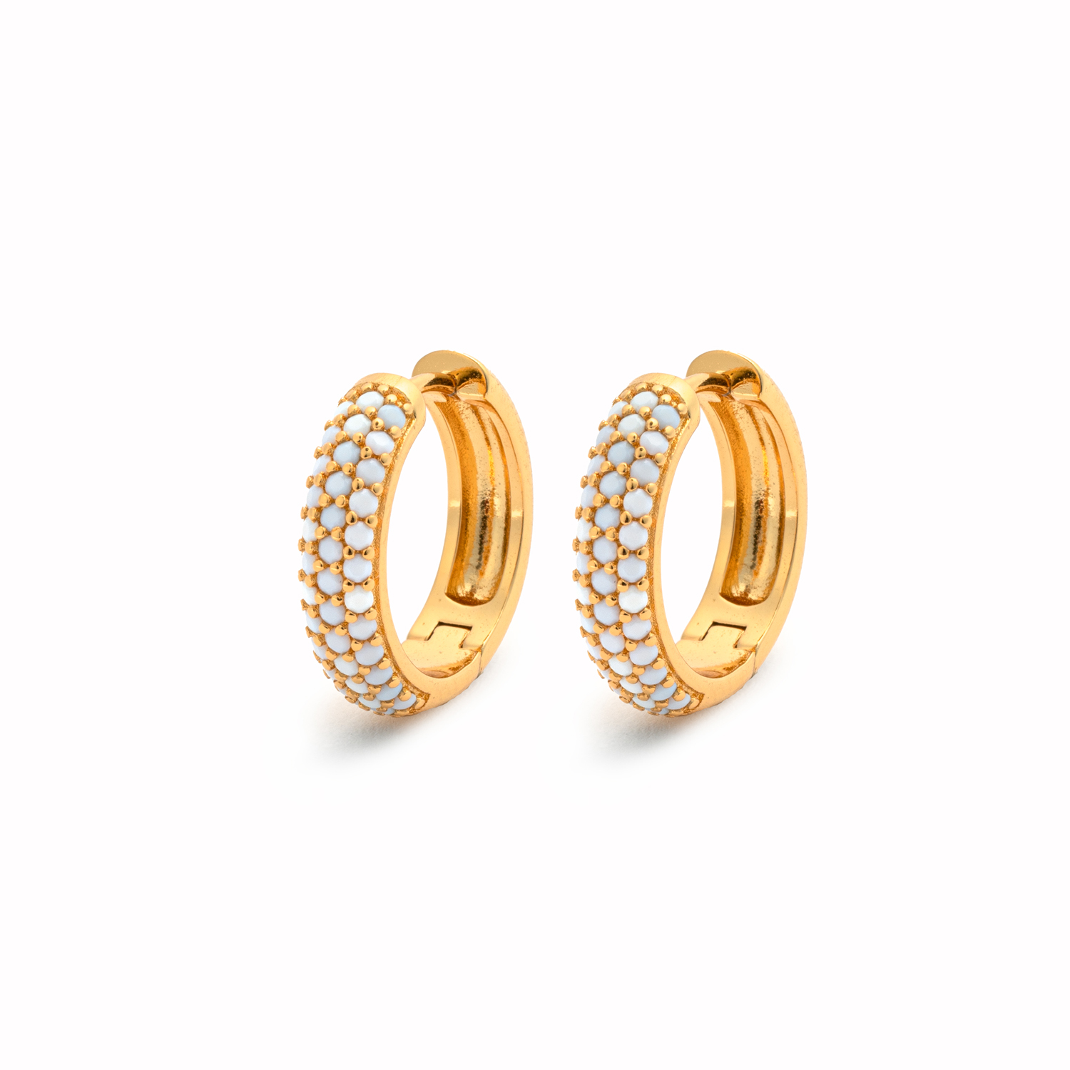 Picture of gold triple-row pave opal stone huggie earrings