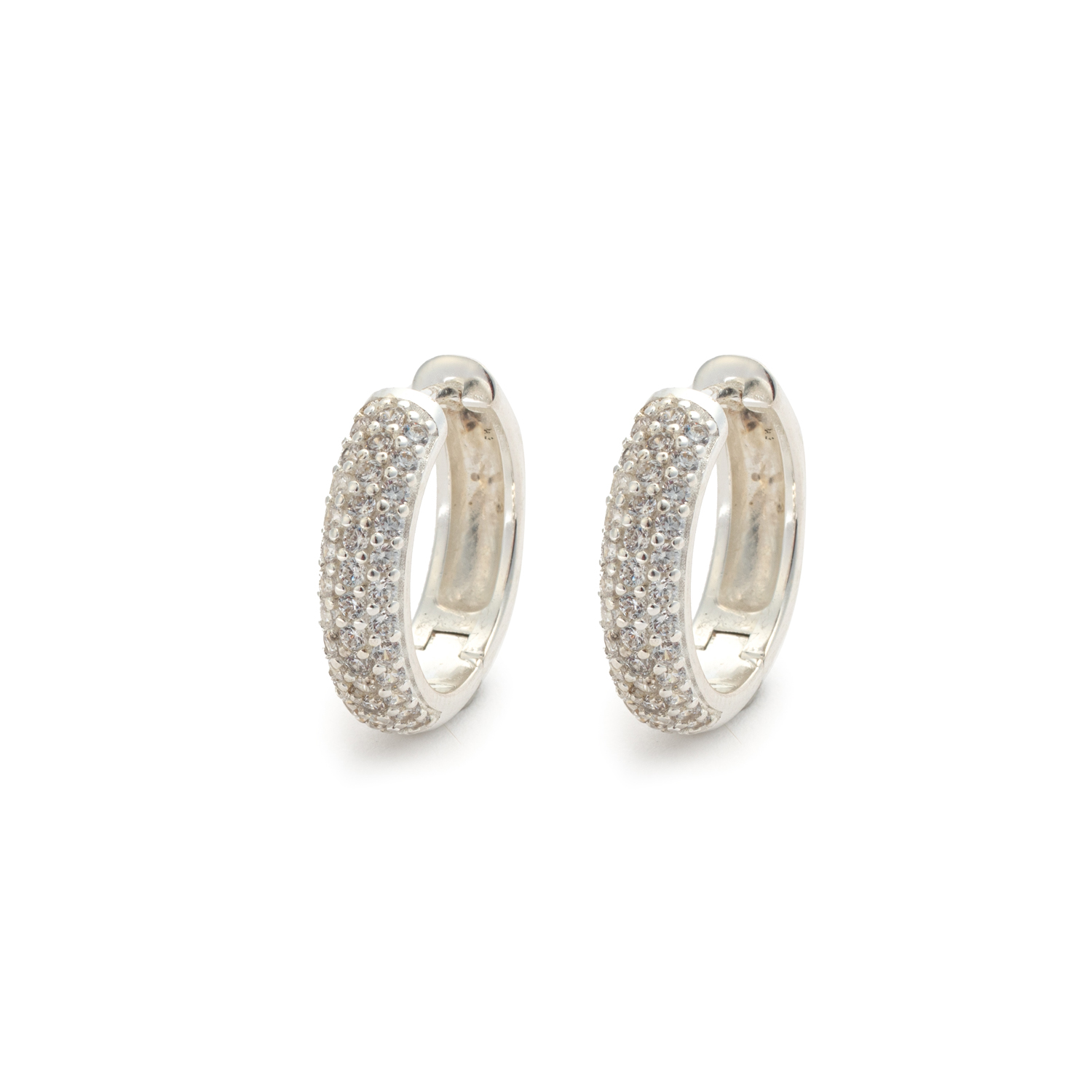 Picture of silver triple-row pave white stone huggie hoop ear