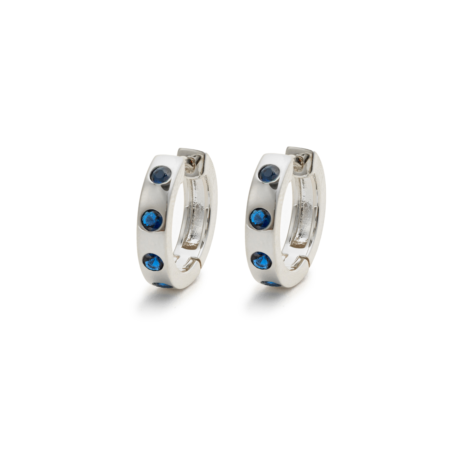 Picture of silver simple band blue stone huggie earrings