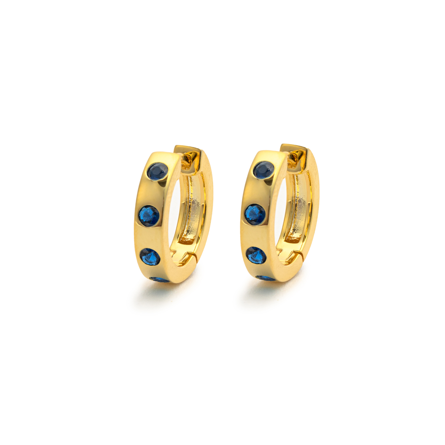 Picture of gold simple band blue stone huggie earrings