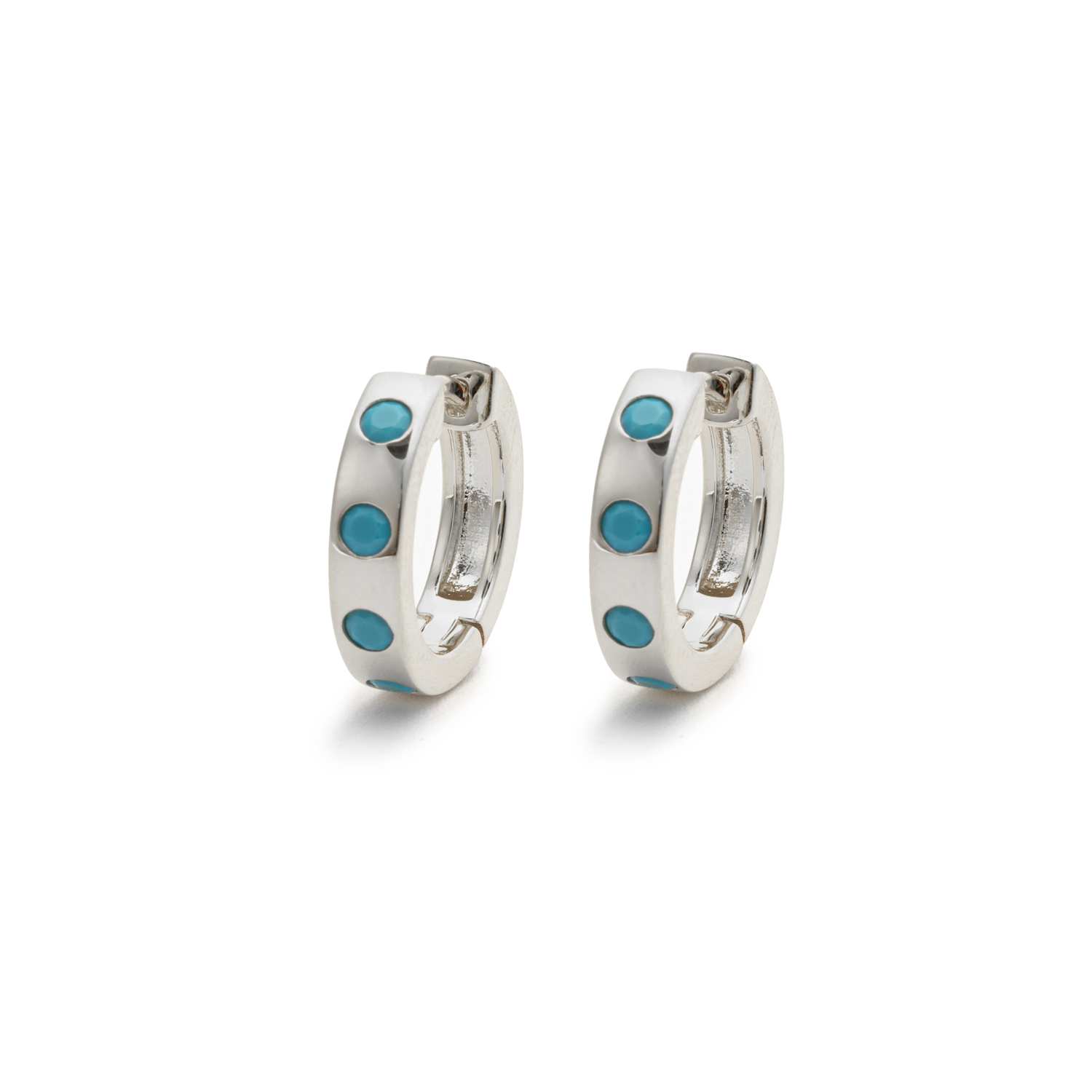 Picture of silver simple band  turquoise stone huggie earring
