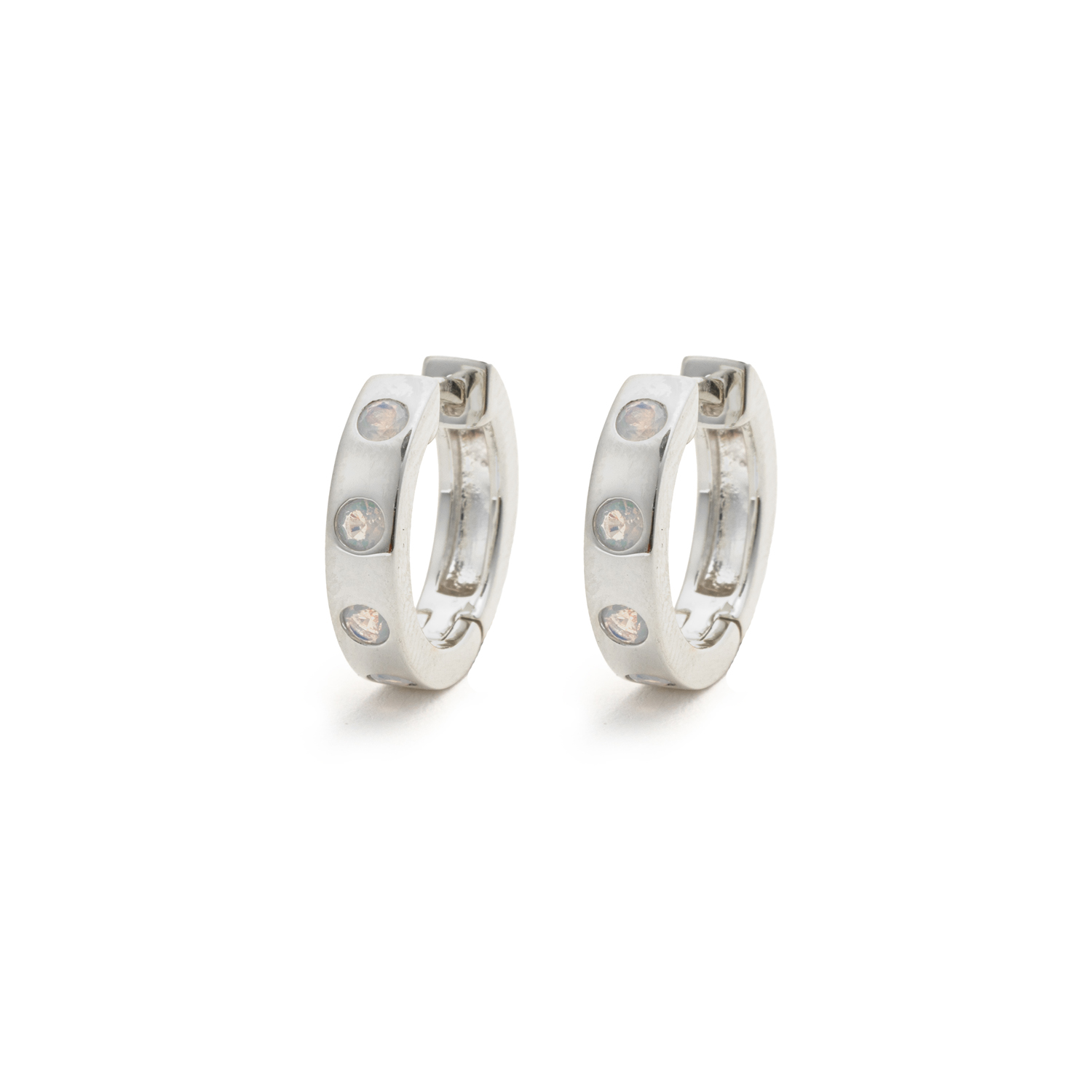 Picture of silver simple band opal stone huggie earrings